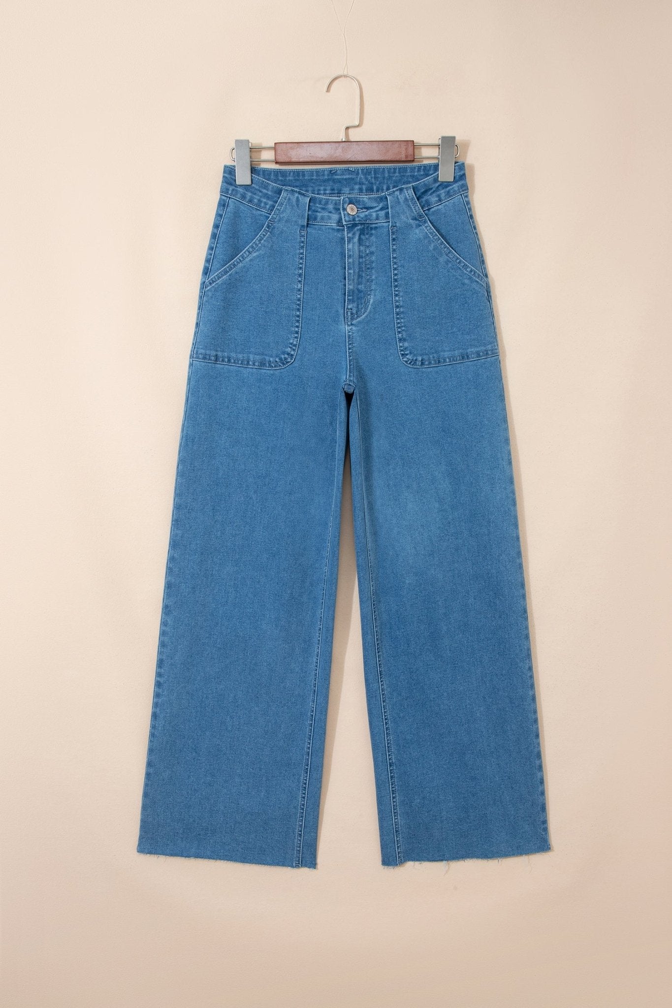 Dusk Blue Retro Washed Patch Pocket Stretchy Jeans - Crowned Energy CO.