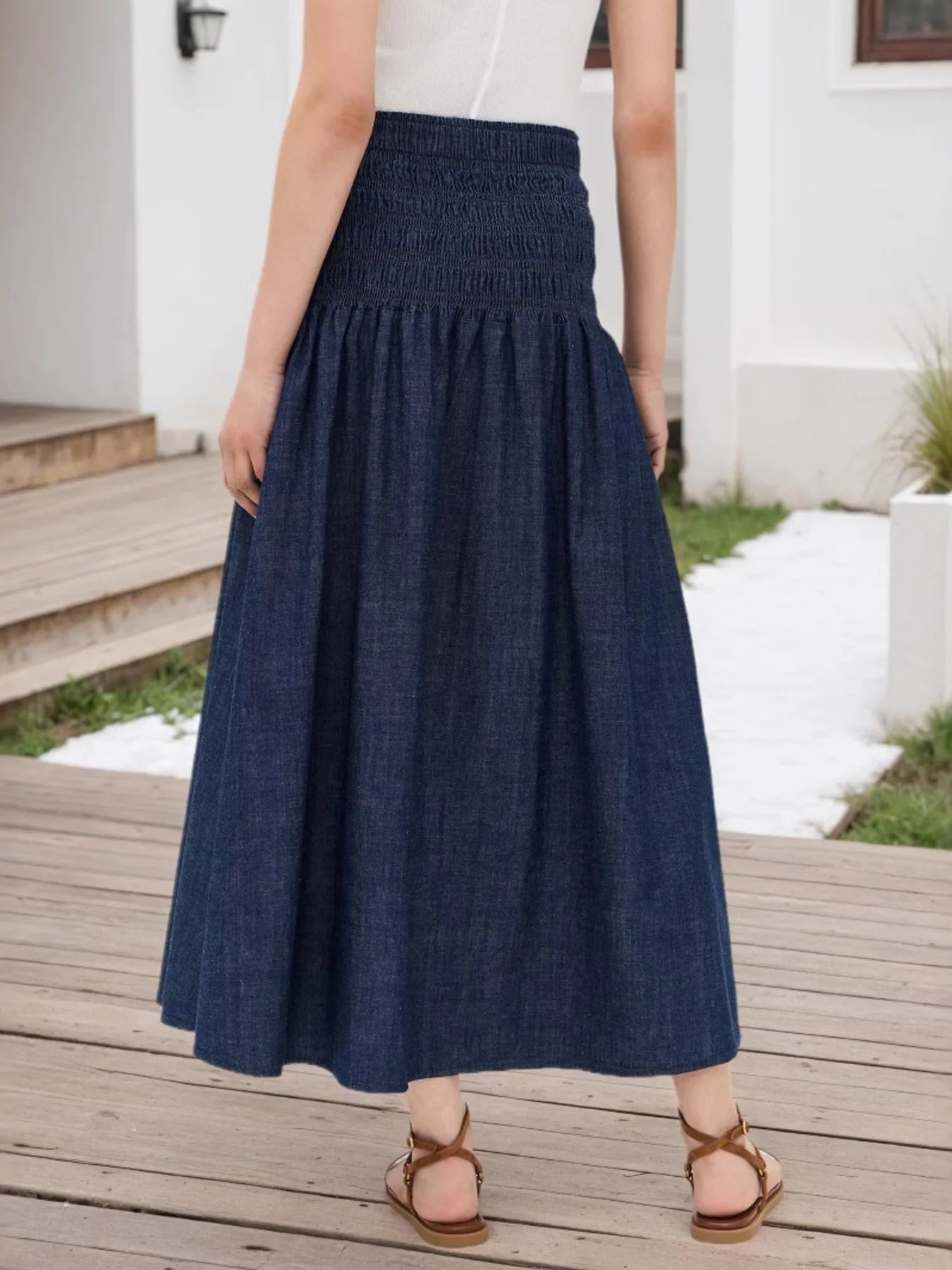 Elastic Waist Midi Skirt - Crowned Energy CO.