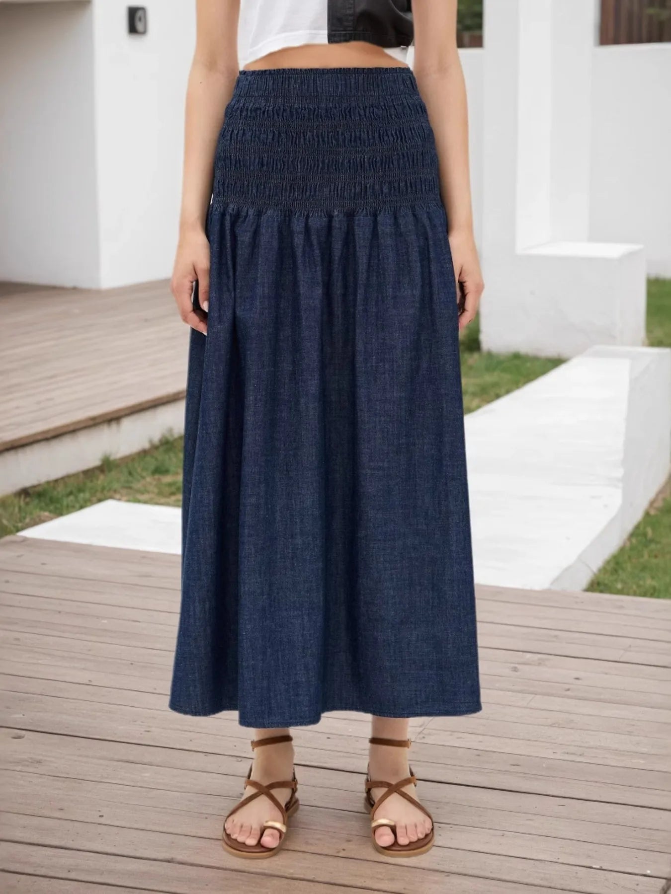 Elastic Waist Midi Skirt - Crowned Energy CO.