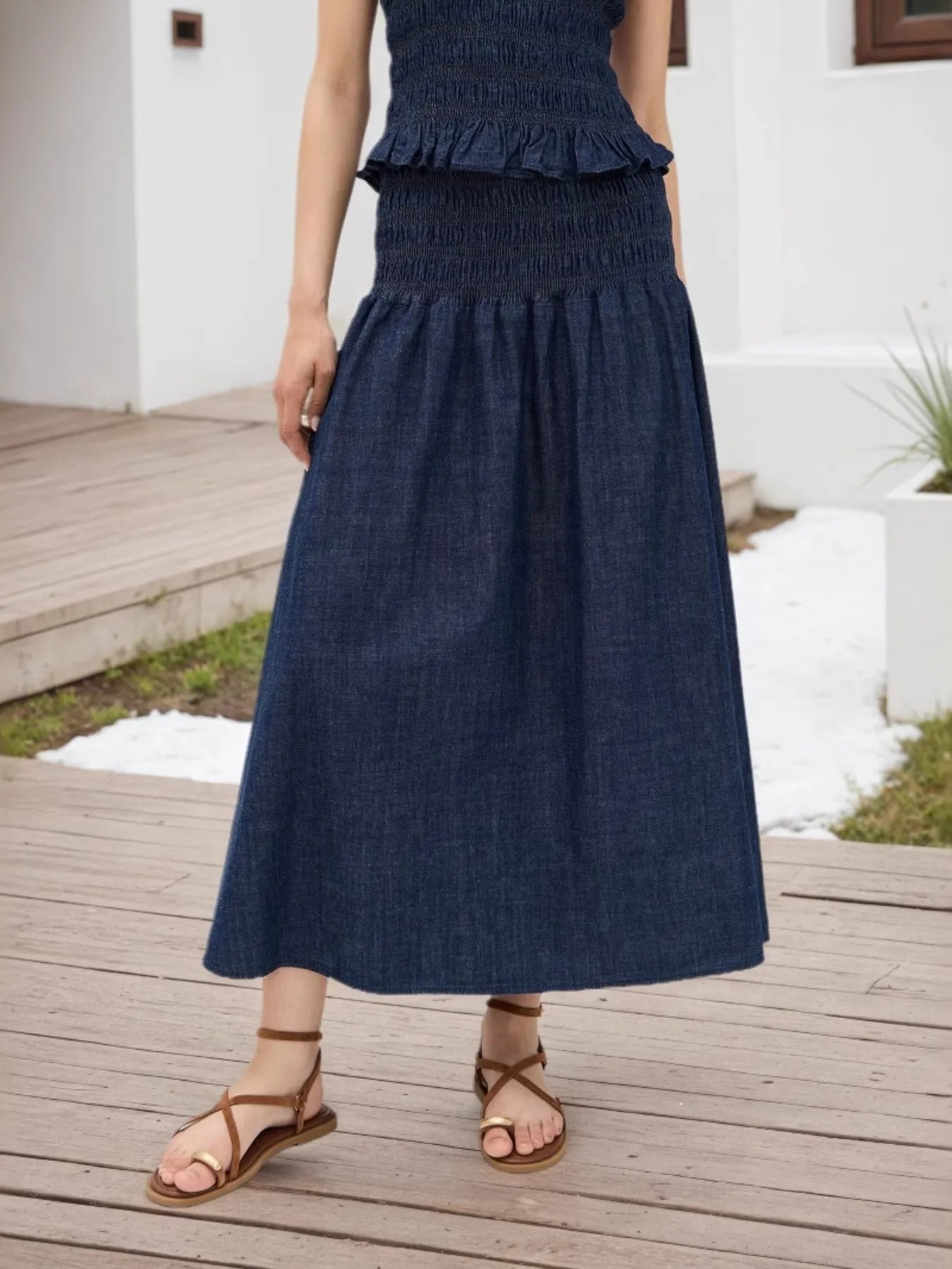 Elastic Waist Midi Skirt - Crowned Energy CO.