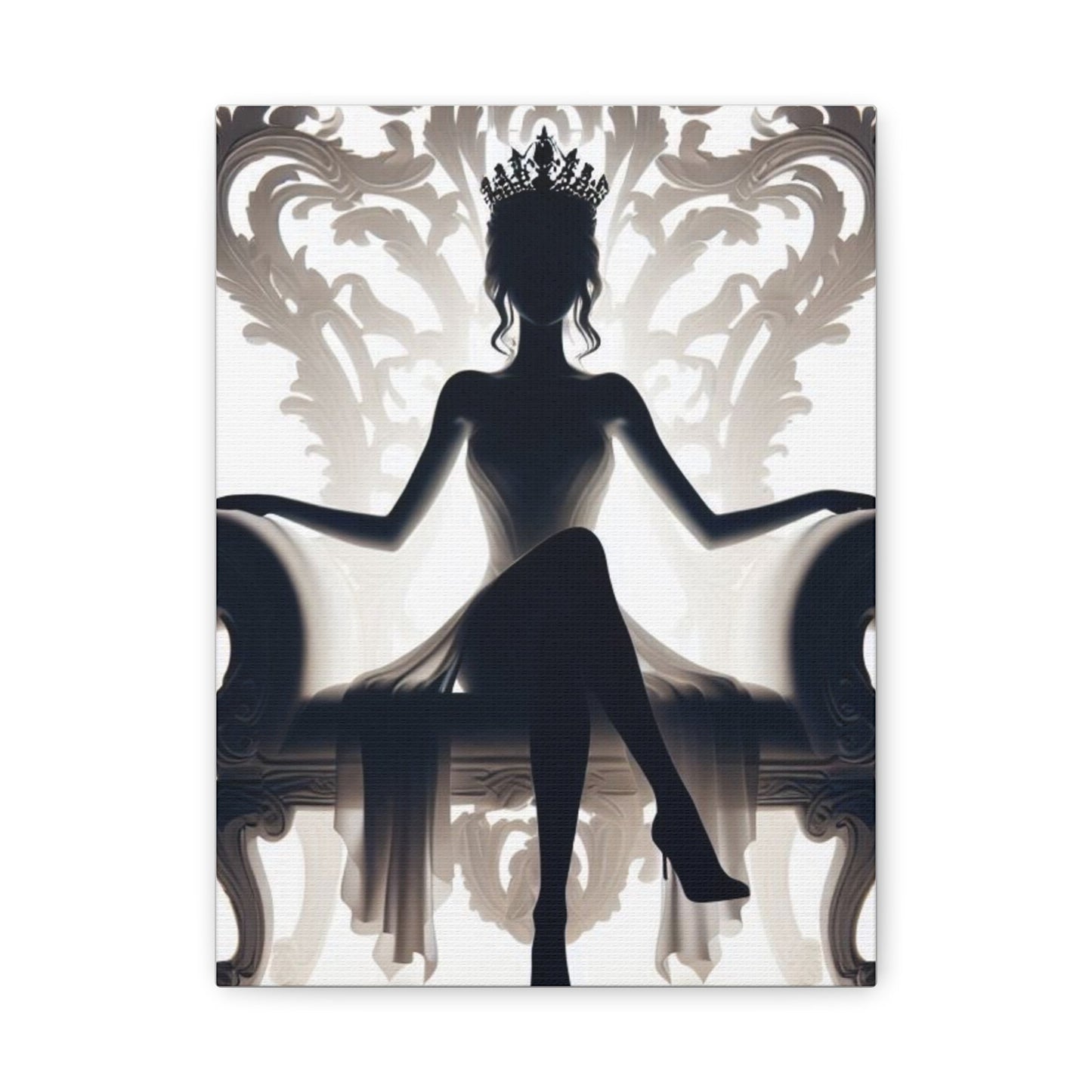 Crowned Energy CO. 9" x 12" (Vertical) / 1.25" Printify Canvas Elegant Queen Silhouette Canvas Art, Modern Wall Décor