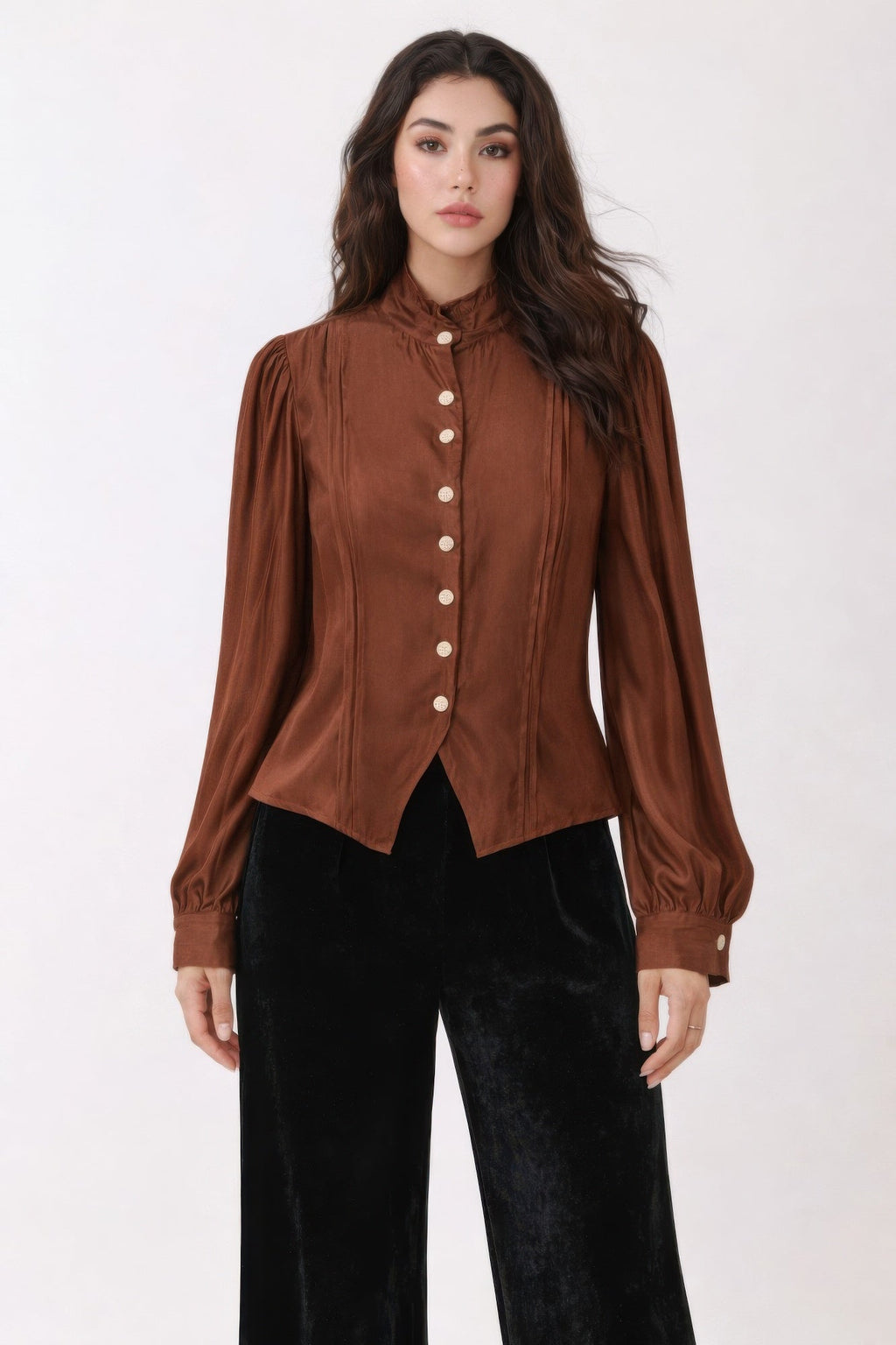 Elegant Satin - finish Victorian Button - up Top - Crowned Energy CO.