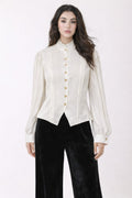 Elegant Satin - finish Victorian Button - up Top - Crowned Energy CO.