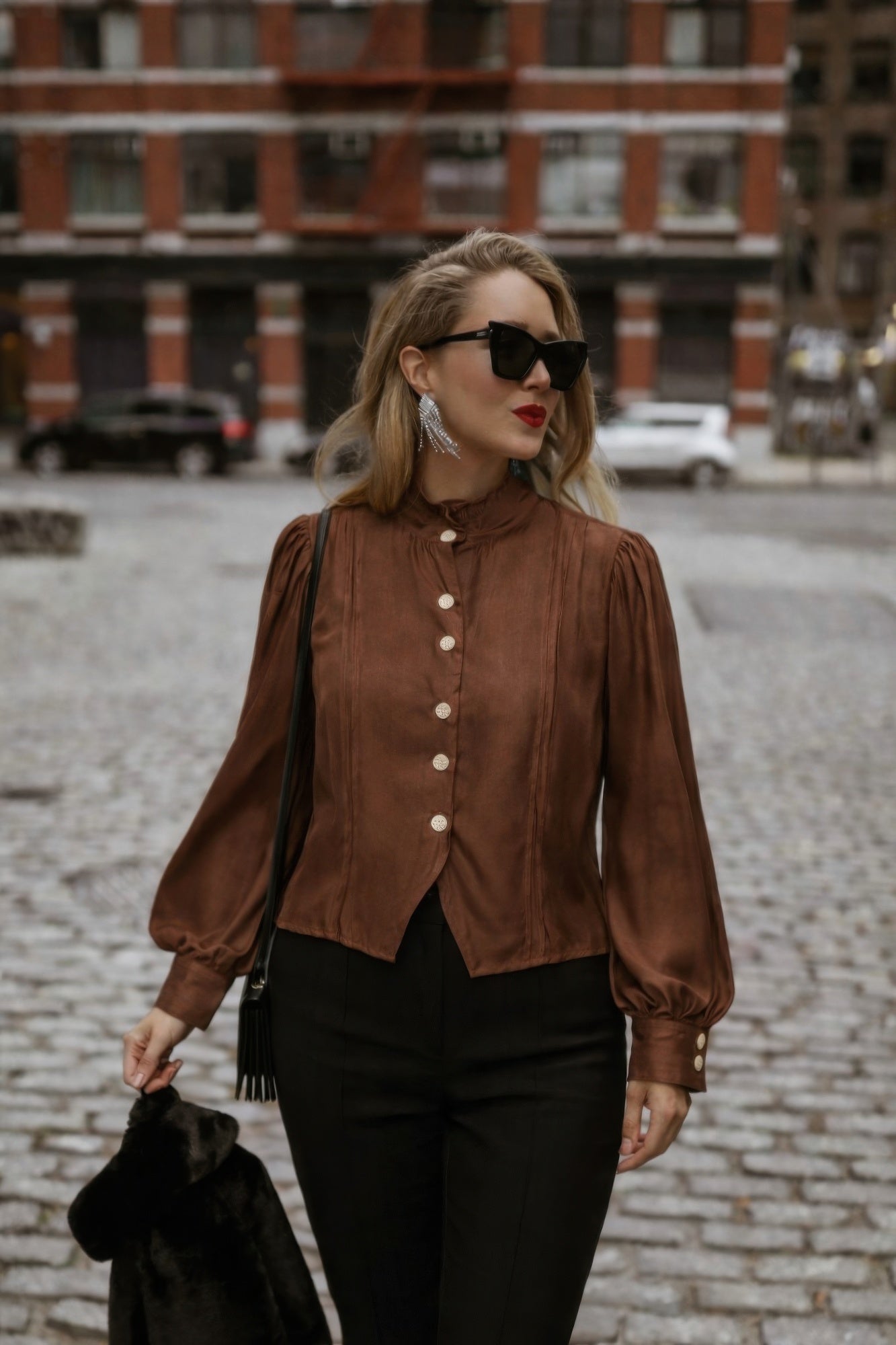 Elegant Satin - finish Victorian Button - up Top - Crowned Energy CO.