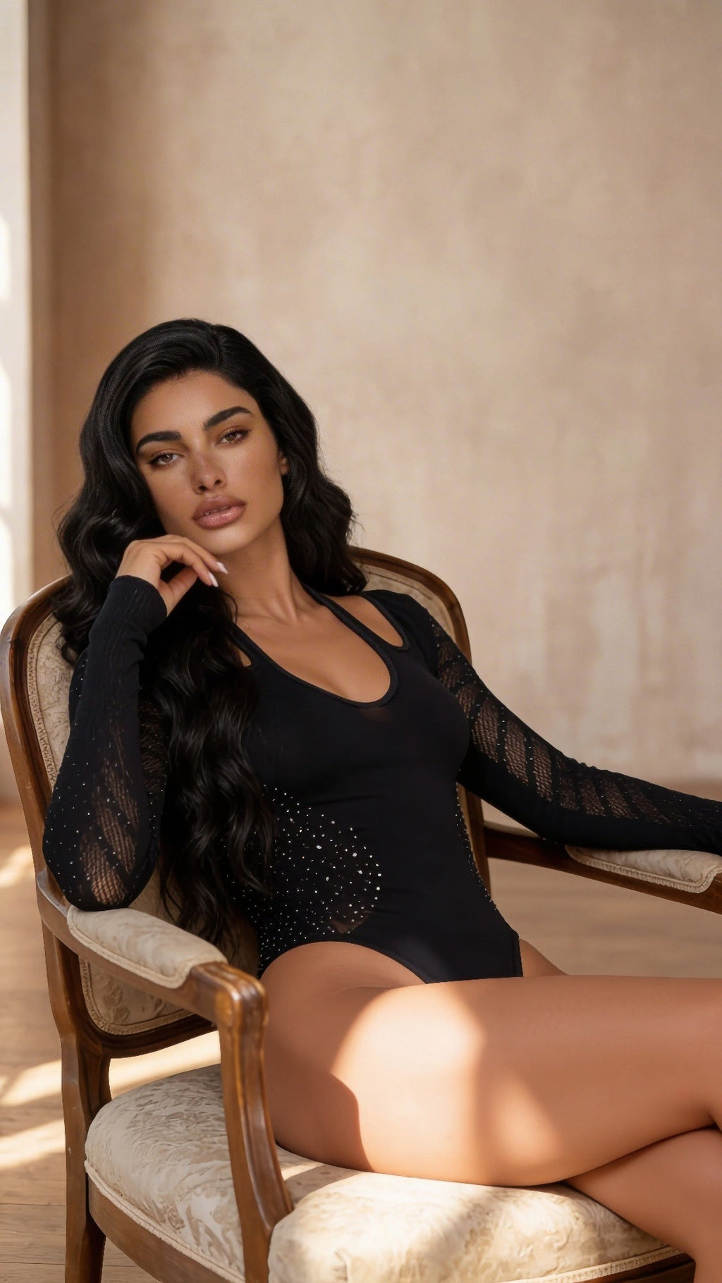 Elody Sparkle Sheer Sleeve Bodysuit - Crowned Energy CO.