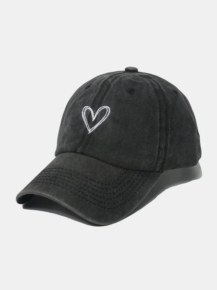 Embroidered Heart Washed Cotton Baseball Cap - Crowned Energy CO.