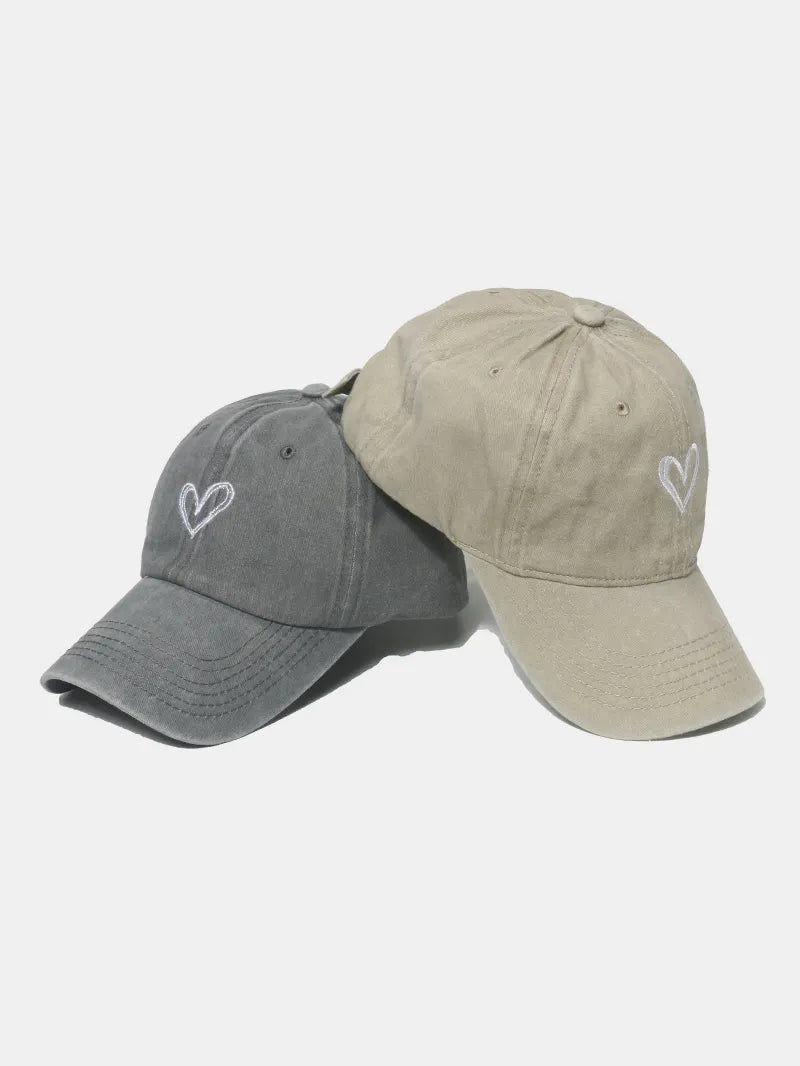 Embroidered Heart Washed Cotton Baseball Cap - Crowned Energy CO.