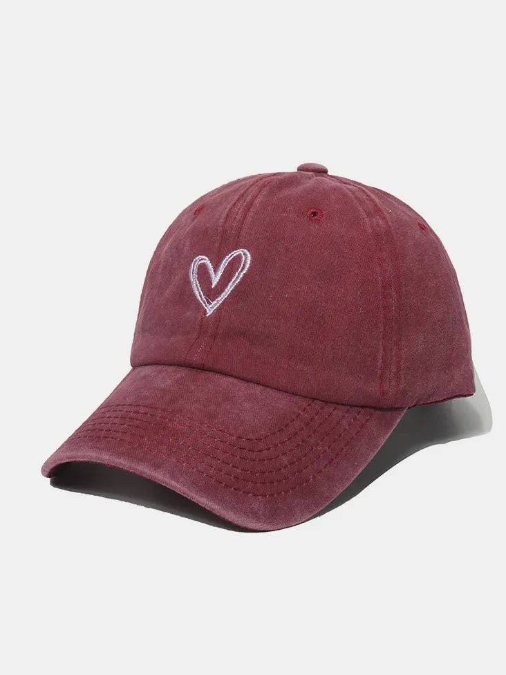Embroidered Heart Washed Cotton Baseball Cap - Crowned Energy CO.