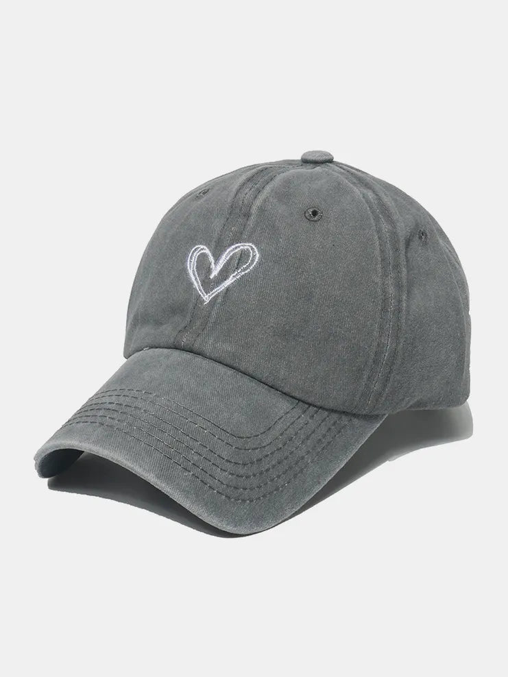 Embroidered Heart Washed Cotton Baseball Cap - Crowned Energy CO.