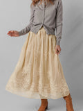 Embroidered Mesh Overlay Flowy Midi Skirt - Crowned Energy CO.
