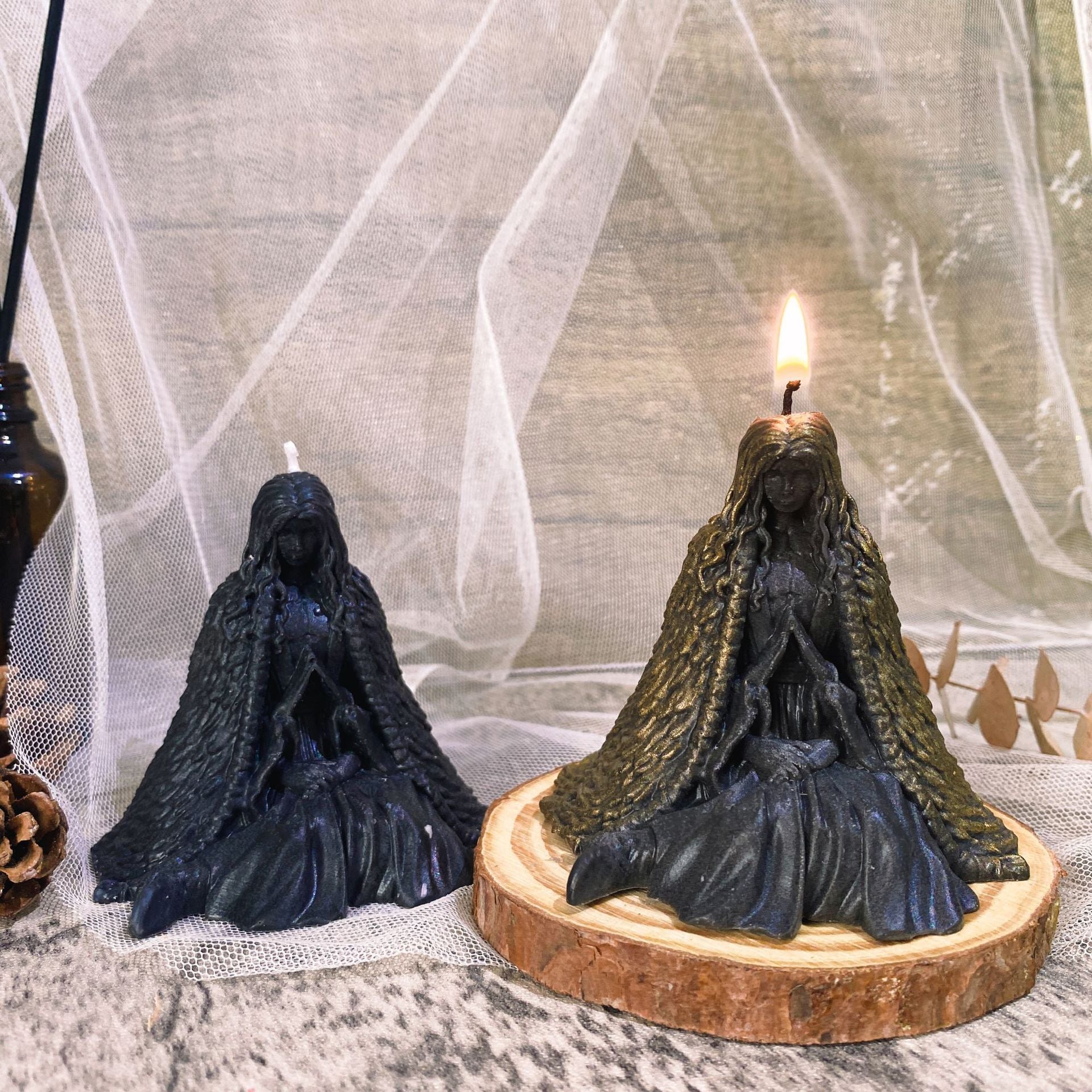 Crowned Energy CO. Black Cloak Goddess Vibes Accessories European Ghost Wizard Candle Holder