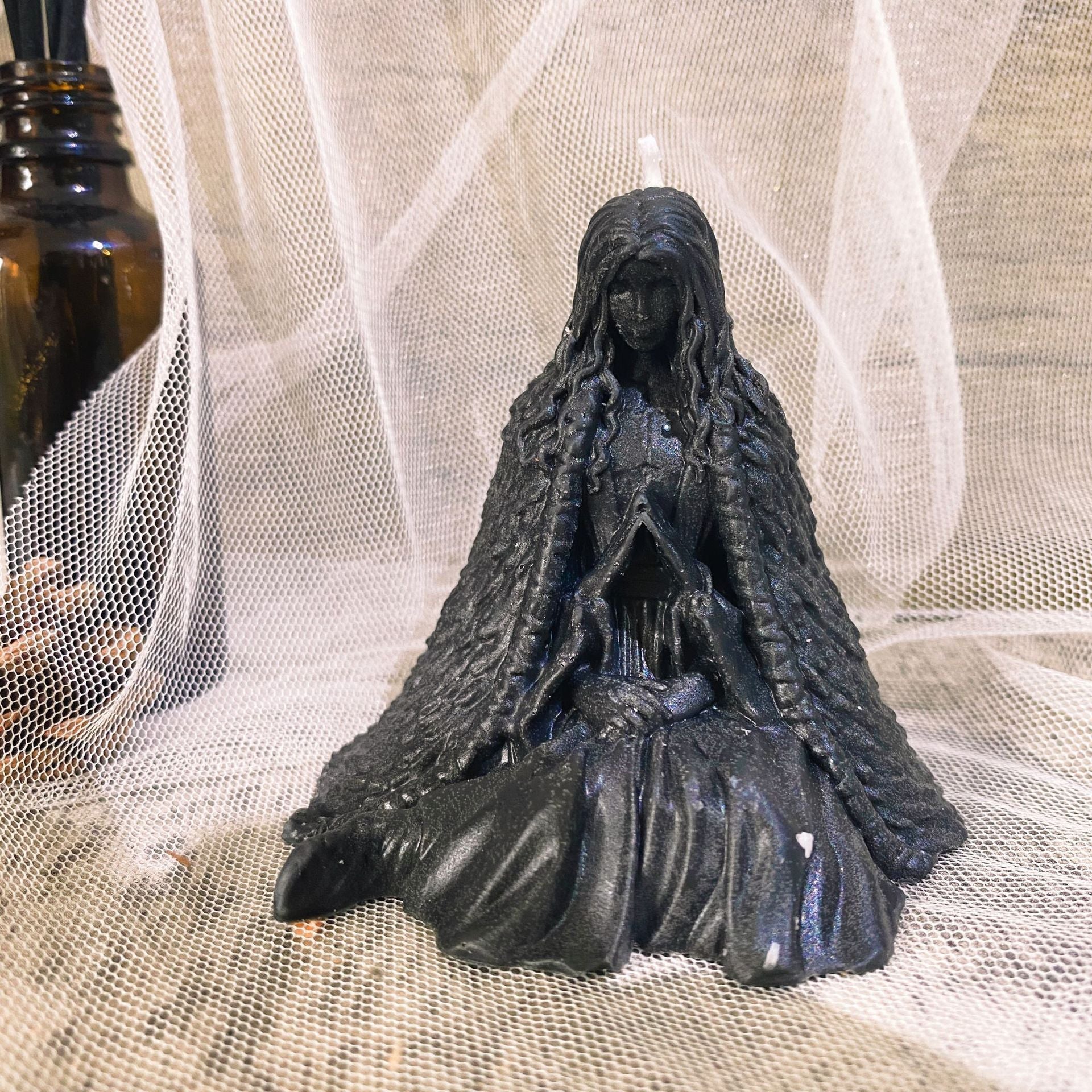 Crowned Energy CO. Black Cloak Goddess Vibes Accessories European Ghost Wizard Candle Holder