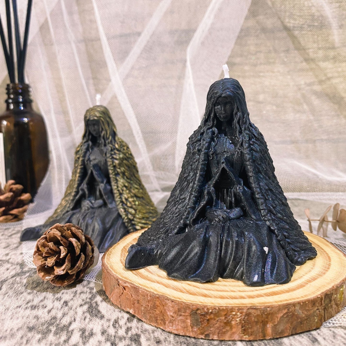 Crowned Energy CO. Black Cloak Goddess Vibes Accessories European Ghost Wizard Candle Holder