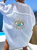 Crowned Energy CO. White / S Trendsi swim wear Evil Eye Embroidered Oversized Shirt