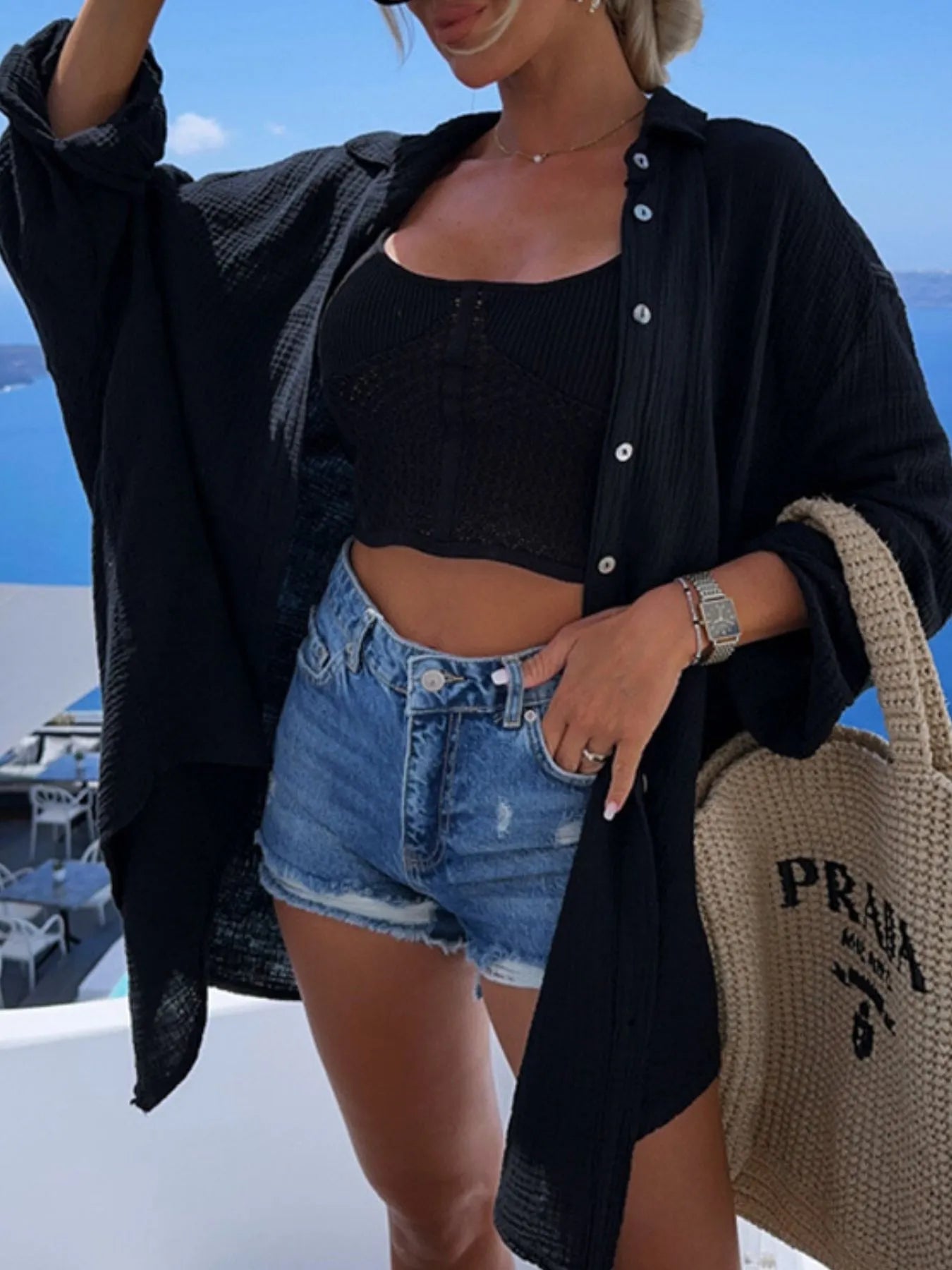 Crowned Energy CO. White / S Trendsi swim wear Evil Eye Embroidered Oversized Shirt