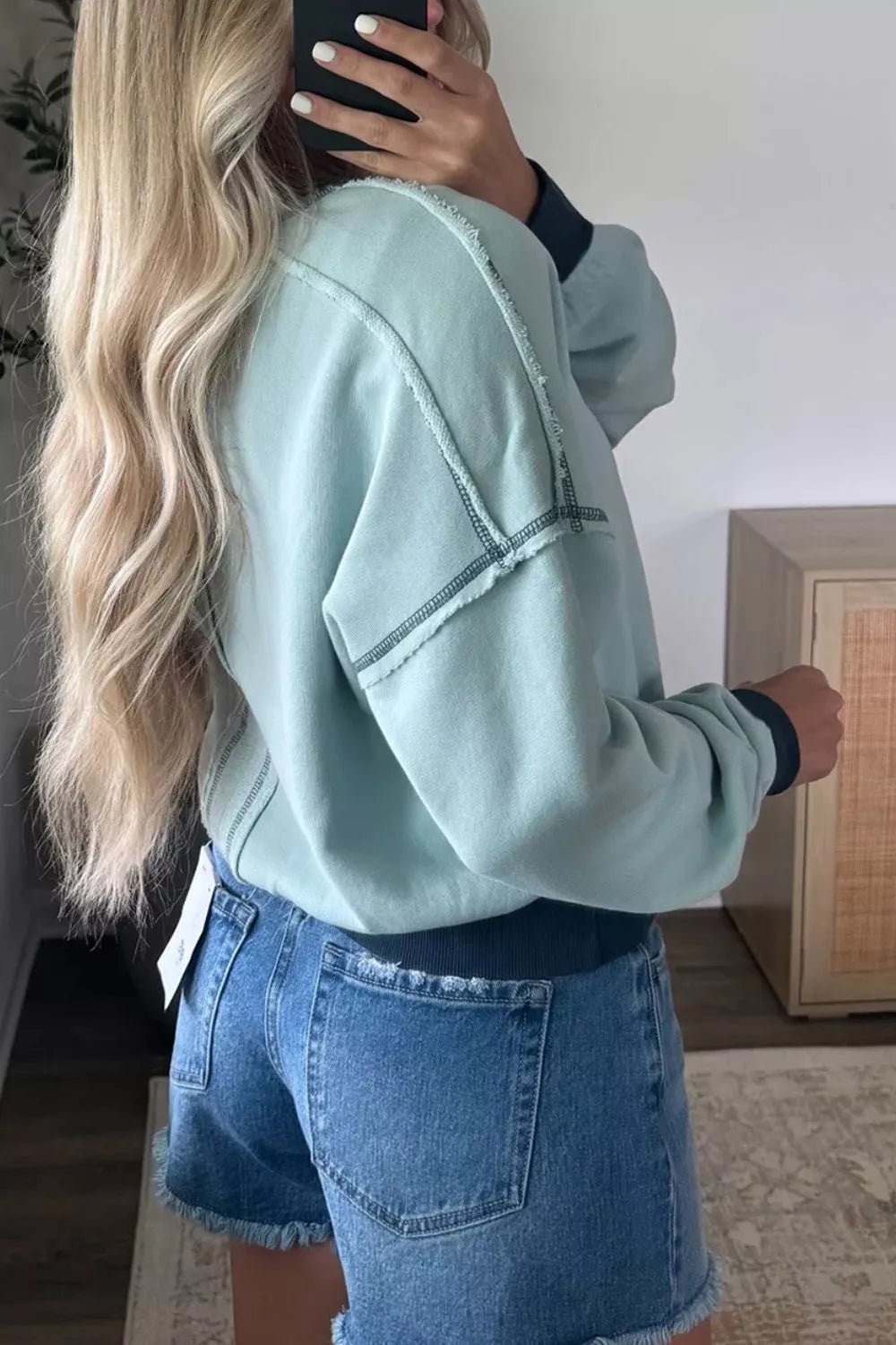 Exposed Seam Cropped Sweatshirt - Crowned Energy CO.