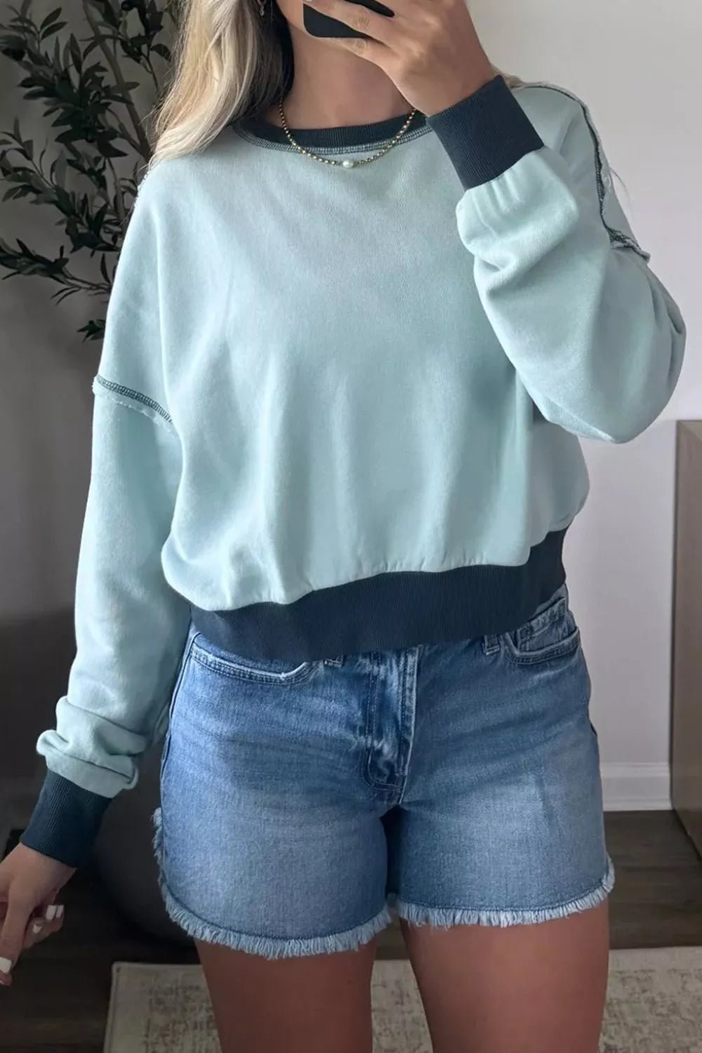 Exposed Seam Cropped Sweatshirt - Crowned Energy CO.