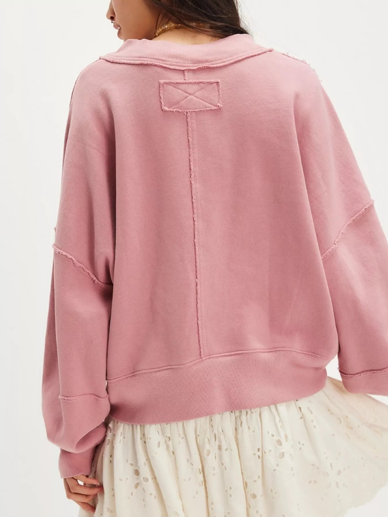 Exposed Seam Dropped Shoulder Sweatshirt - Crowned Energy CO.