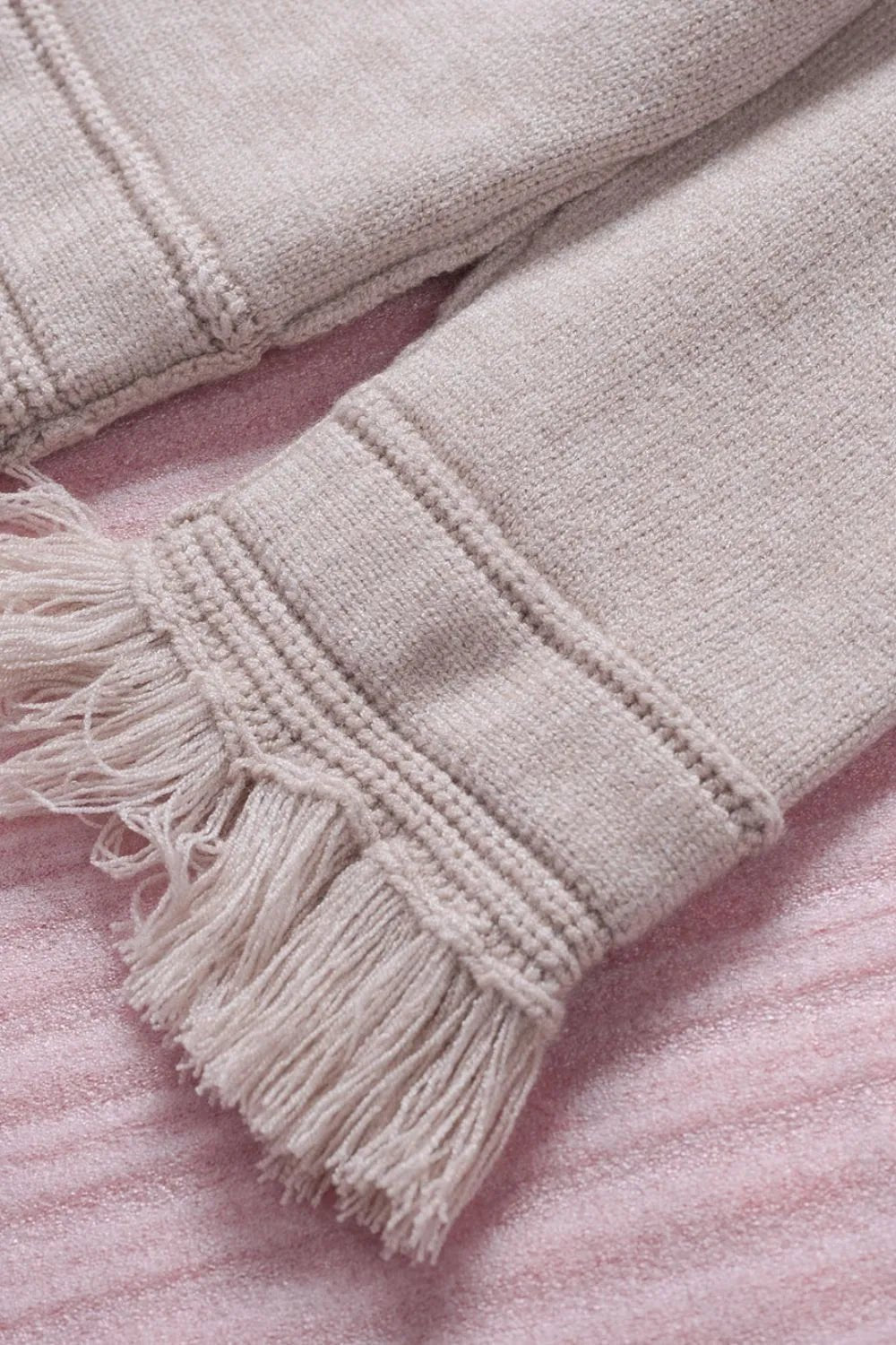 Crowned Energy CO. Eggshell / S Trendsi Sweaters & Cardigans/Cardigans Exposed Seam Fringe Hem V-Neck Long Sleeve Sweater