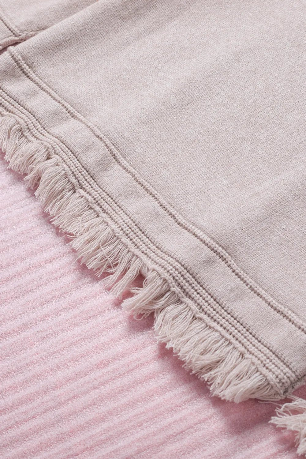 Crowned Energy CO. Eggshell / S Trendsi Sweaters & Cardigans/Cardigans Exposed Seam Fringe Hem V-Neck Long Sleeve Sweater