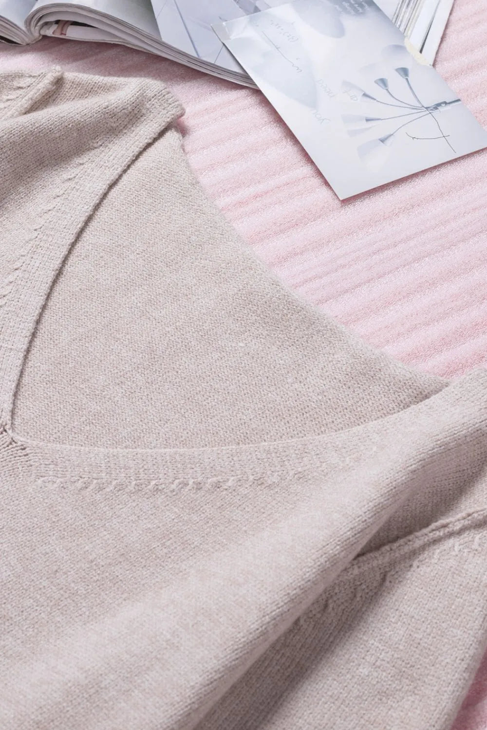 Crowned Energy CO. Eggshell / S Trendsi Sweaters & Cardigans/Cardigans Exposed Seam Fringe Hem V-Neck Long Sleeve Sweater