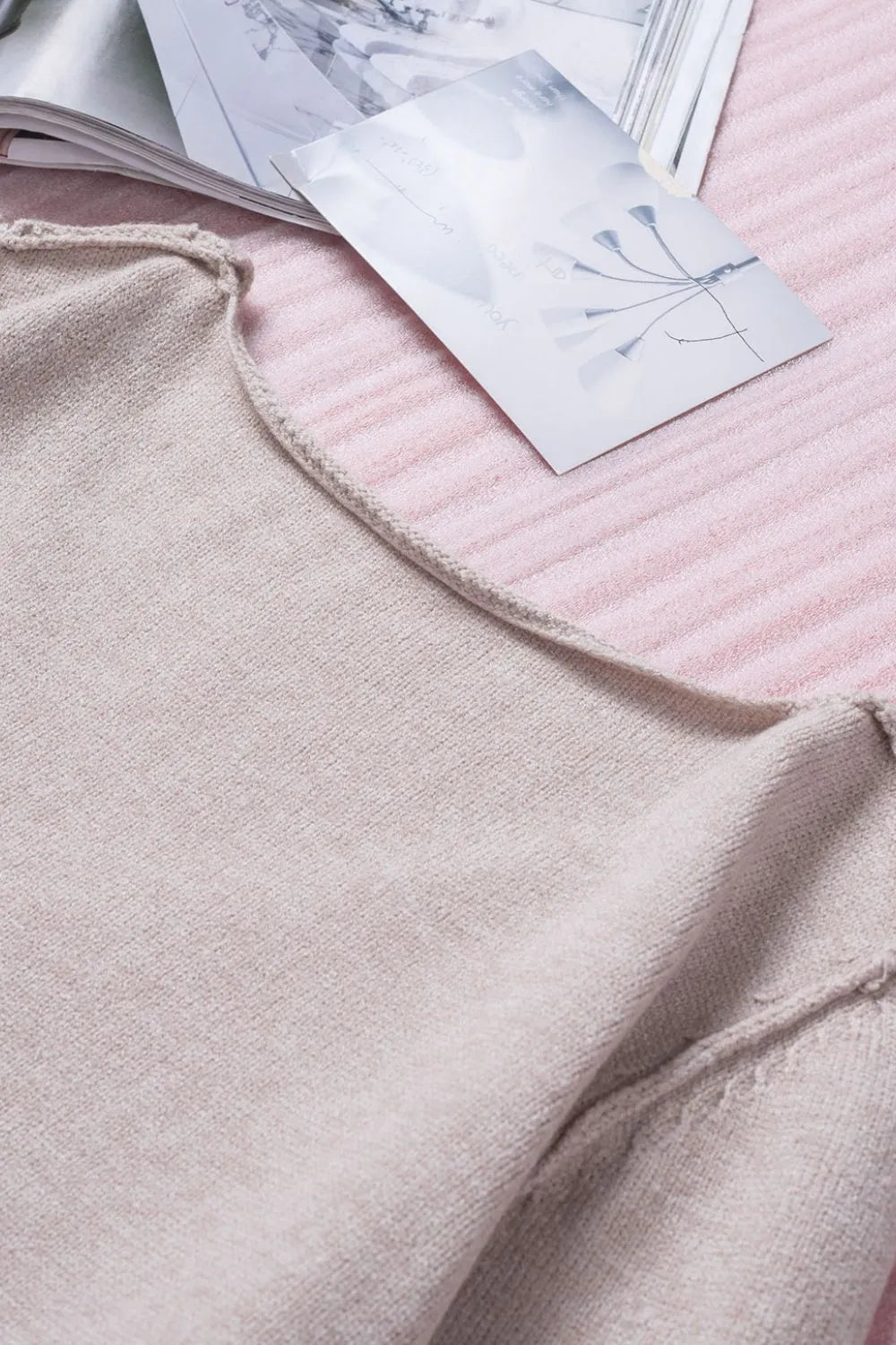 Crowned Energy CO. Eggshell / S Trendsi Sweaters & Cardigans/Cardigans Exposed Seam Fringe Hem V-Neck Long Sleeve Sweater