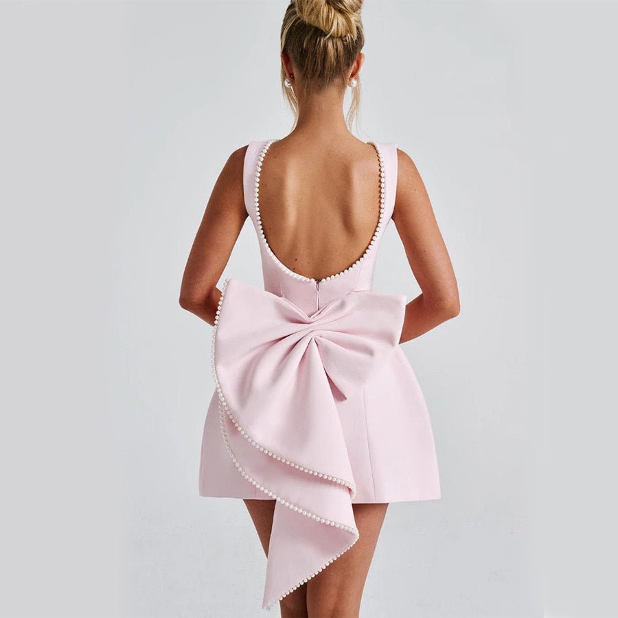 Crowned Energy CO. Black / L Goddess Vibes Dresses Fashion Big-Bowed Pearls Backless Dress Summer Slim Sleeveless A-line Dresses For Party Evening Women's Clothing