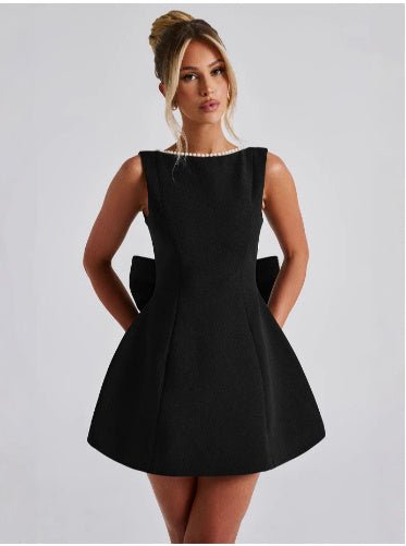 Crowned Energy CO. Black / L Goddess Vibes Dresses Fashion Big-Bowed Pearls Backless Dress Summer Slim Sleeveless A-line Dresses For Party Evening Women's Clothing