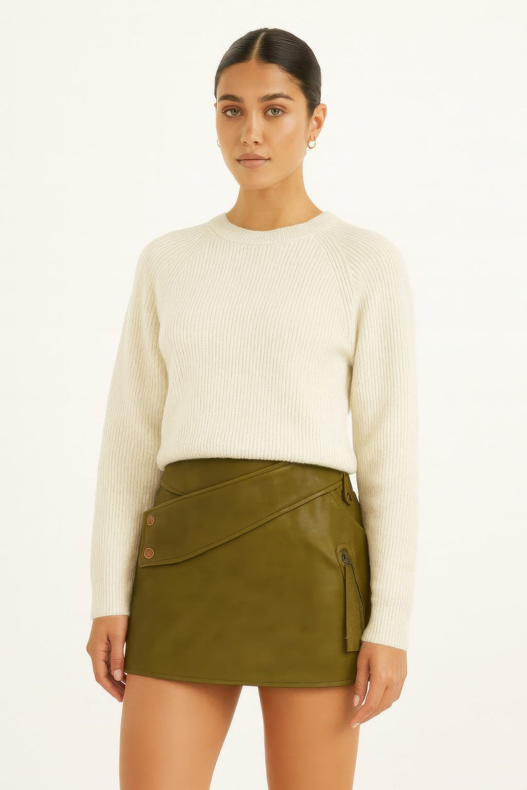 Crowned Energy CO. S CHARMING BUNNY Skirt Faux Leather Strap Mini Skirt