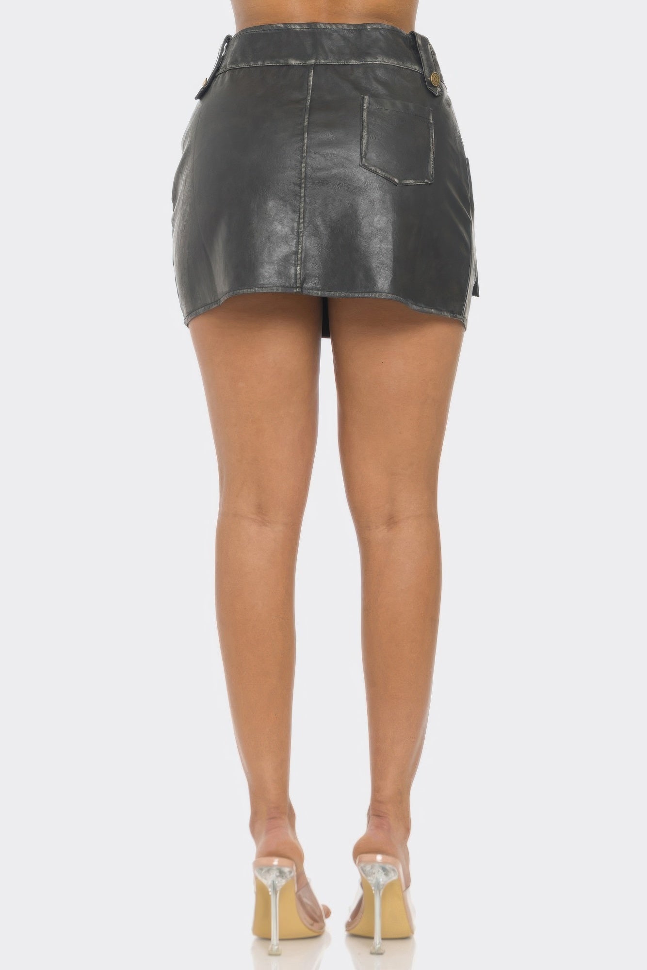Crowned Energy CO. S CHARMING BUNNY Skirt Faux Leather Strap Mini Skirt