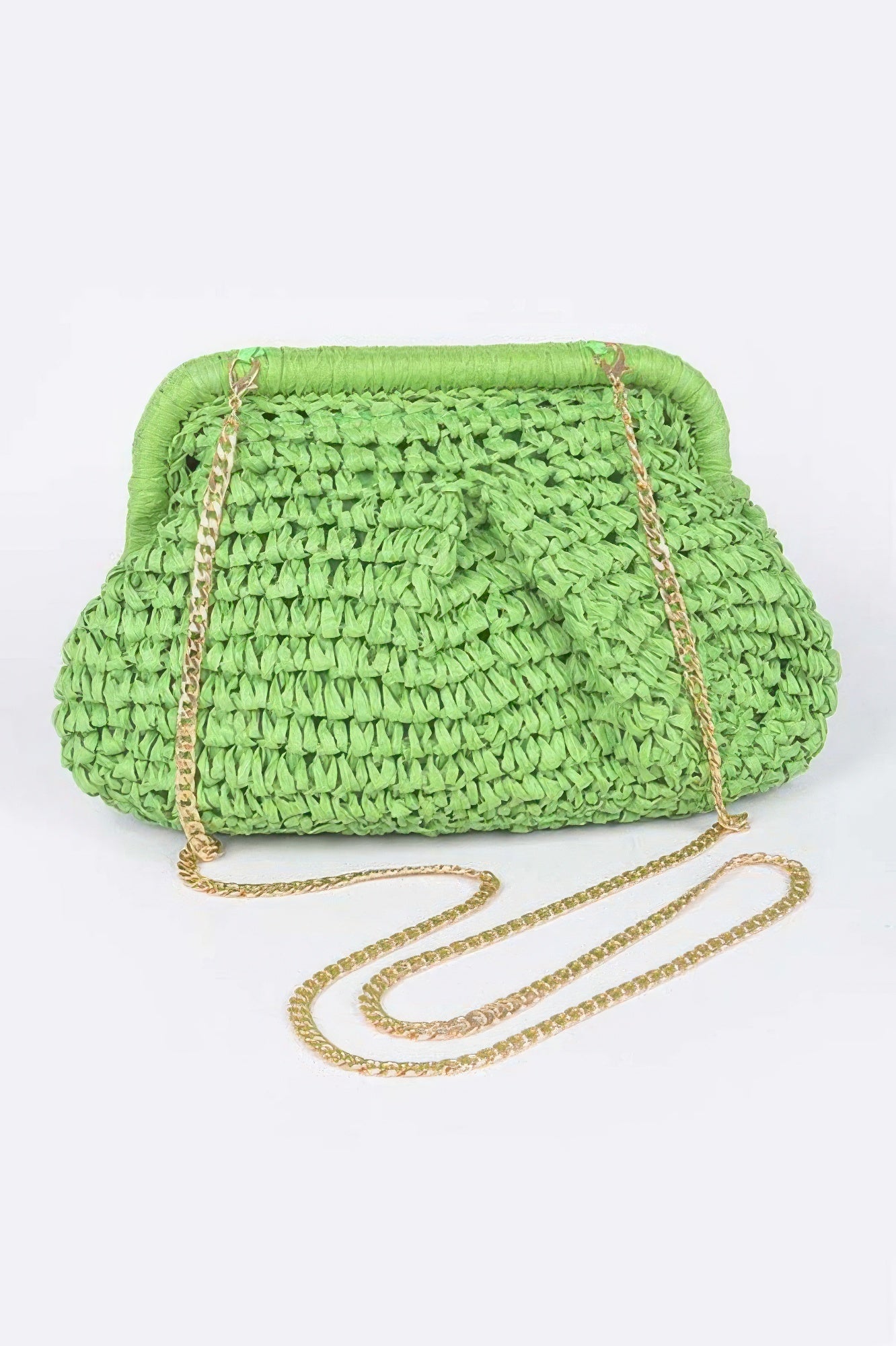 Crowned Energy CO. Green CCWHOLESALECLOTHING Clutch Faux Straw Chain Clutch