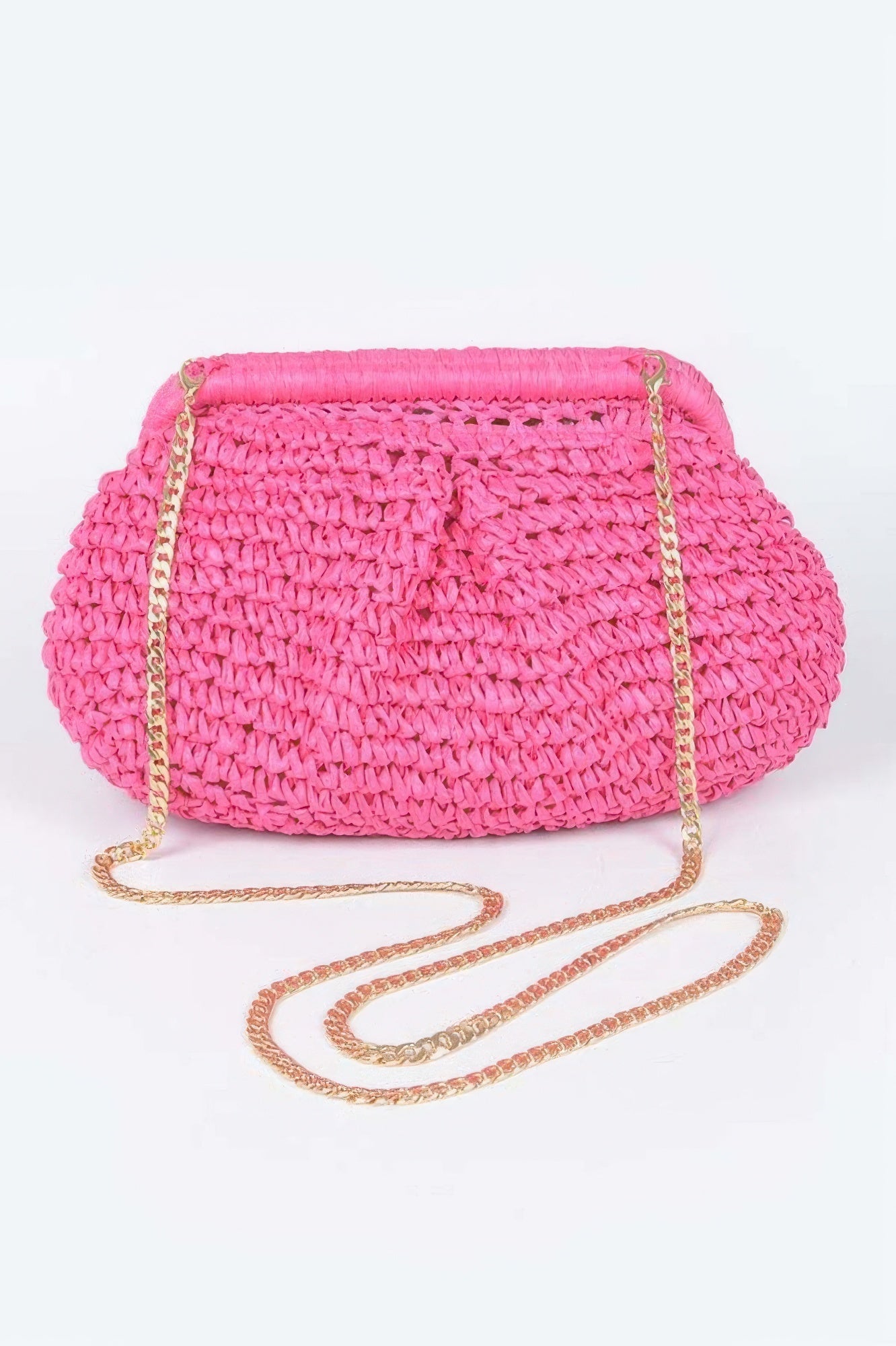Crowned Energy CO. Fuschia CCWHOLESALECLOTHING Clutch Faux Straw Chain Clutch