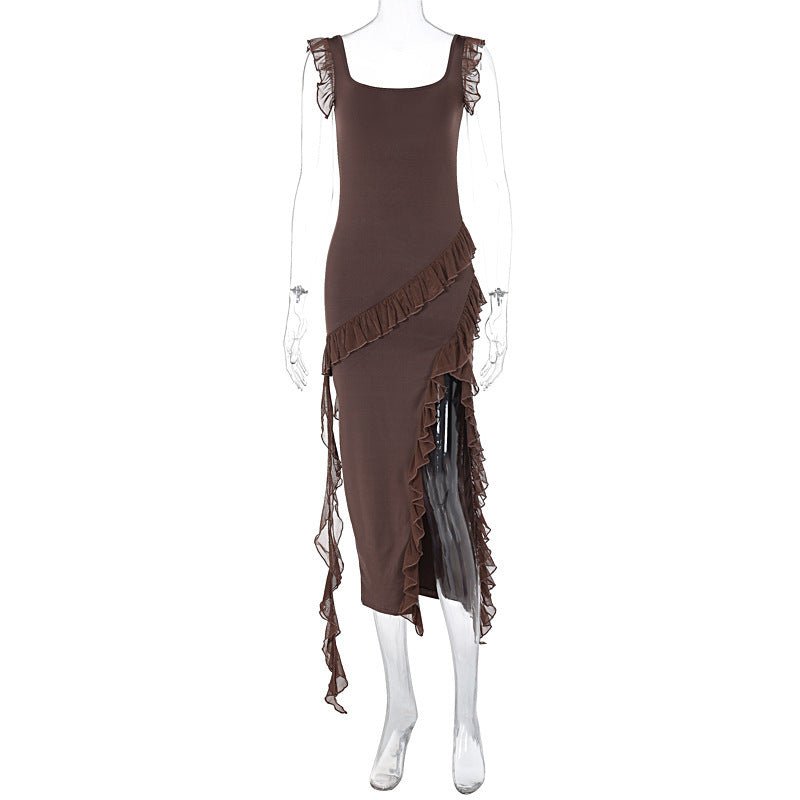 Crowned Energy CO. Black / 2XL Goddess Vibes Dresses Female Summer Fashionable Stringy Selvedge Stitching Temperament Dress