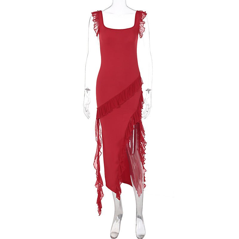 Crowned Energy CO. Red / 2XL Goddess Vibes Dresses Female Summer Fashionable Stringy Selvedge Stitching Temperament Dress