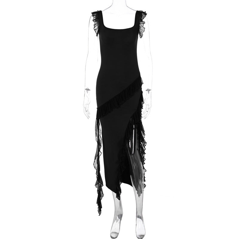Crowned Energy CO. Black / 2XL Goddess Vibes Dresses Female Summer Fashionable Stringy Selvedge Stitching Temperament Dress