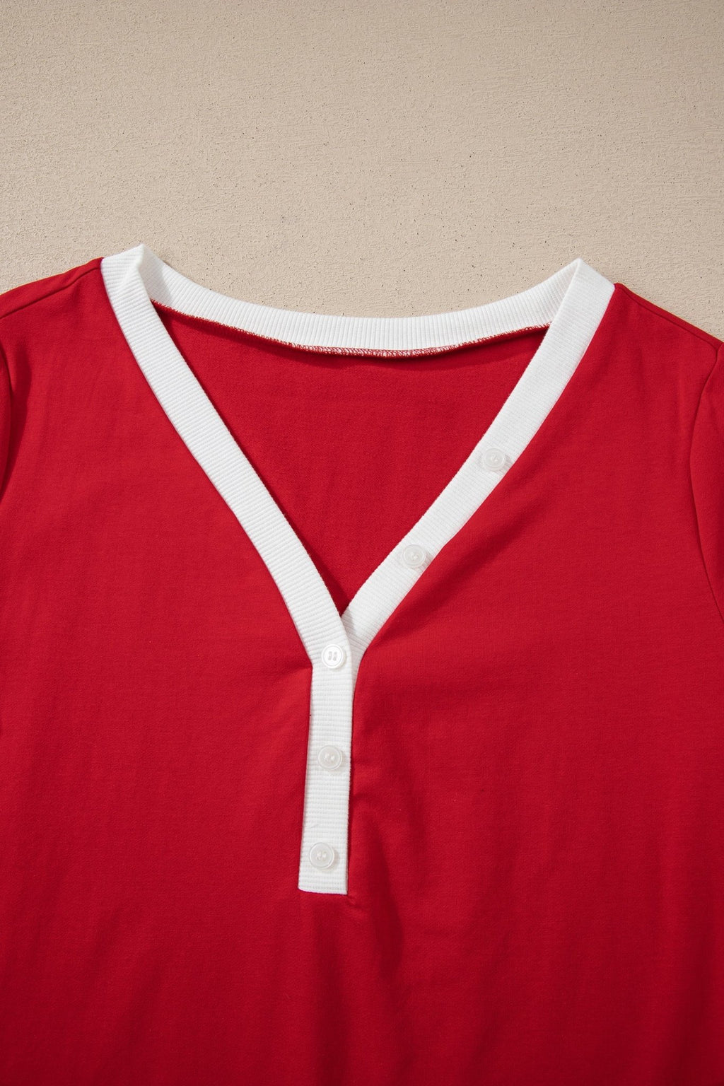 Fiery Red Contrast Trim Button V Neck Ribbon Bow Knot Waist 2pcs Lounge Pant Set - Crowned Energy CO.