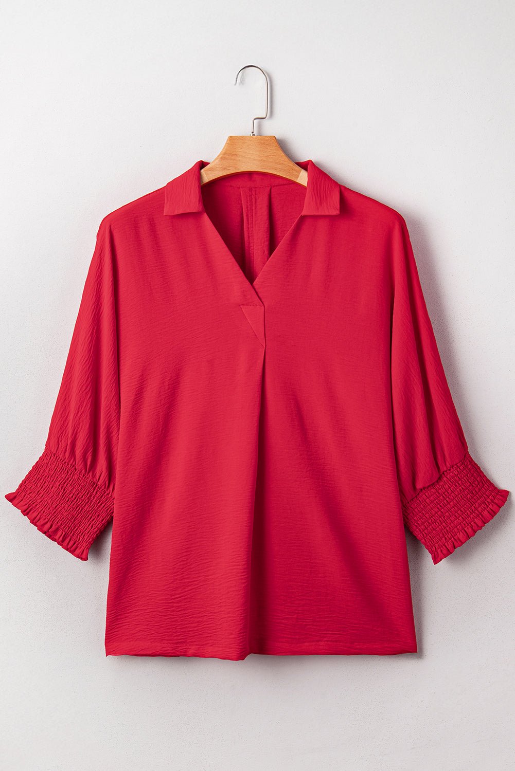 Fiery Red Plus Size Smocked Cuff Dolman Oversized Tunic Blouse - Crowned Energy CO.