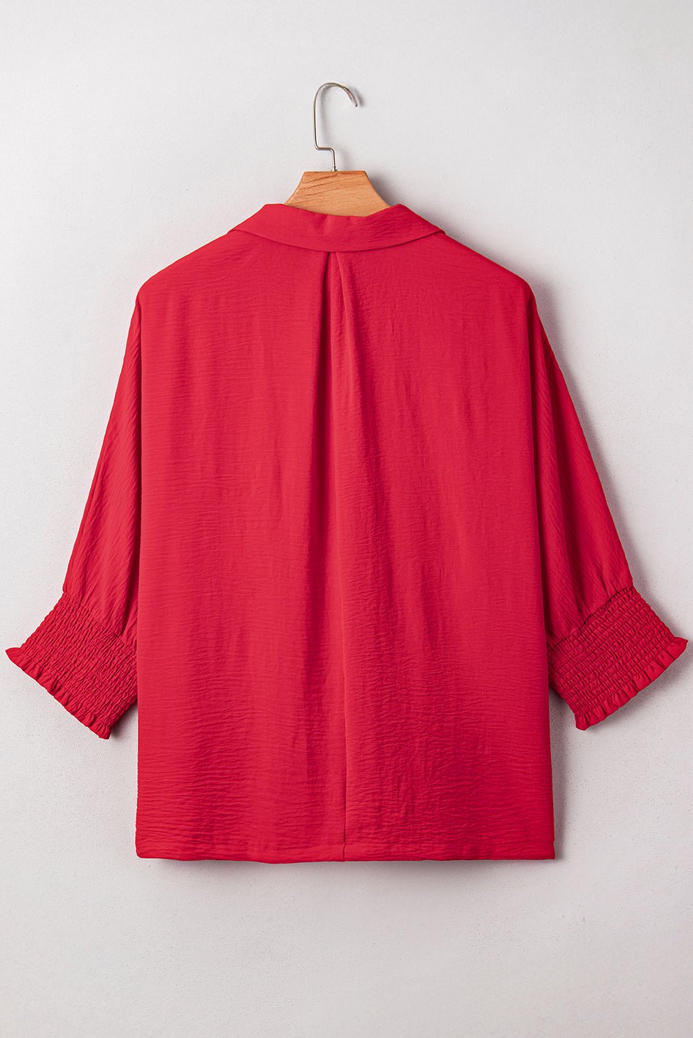Fiery Red Plus Size Smocked Cuff Dolman Oversized Tunic Blouse - Crowned Energy CO.