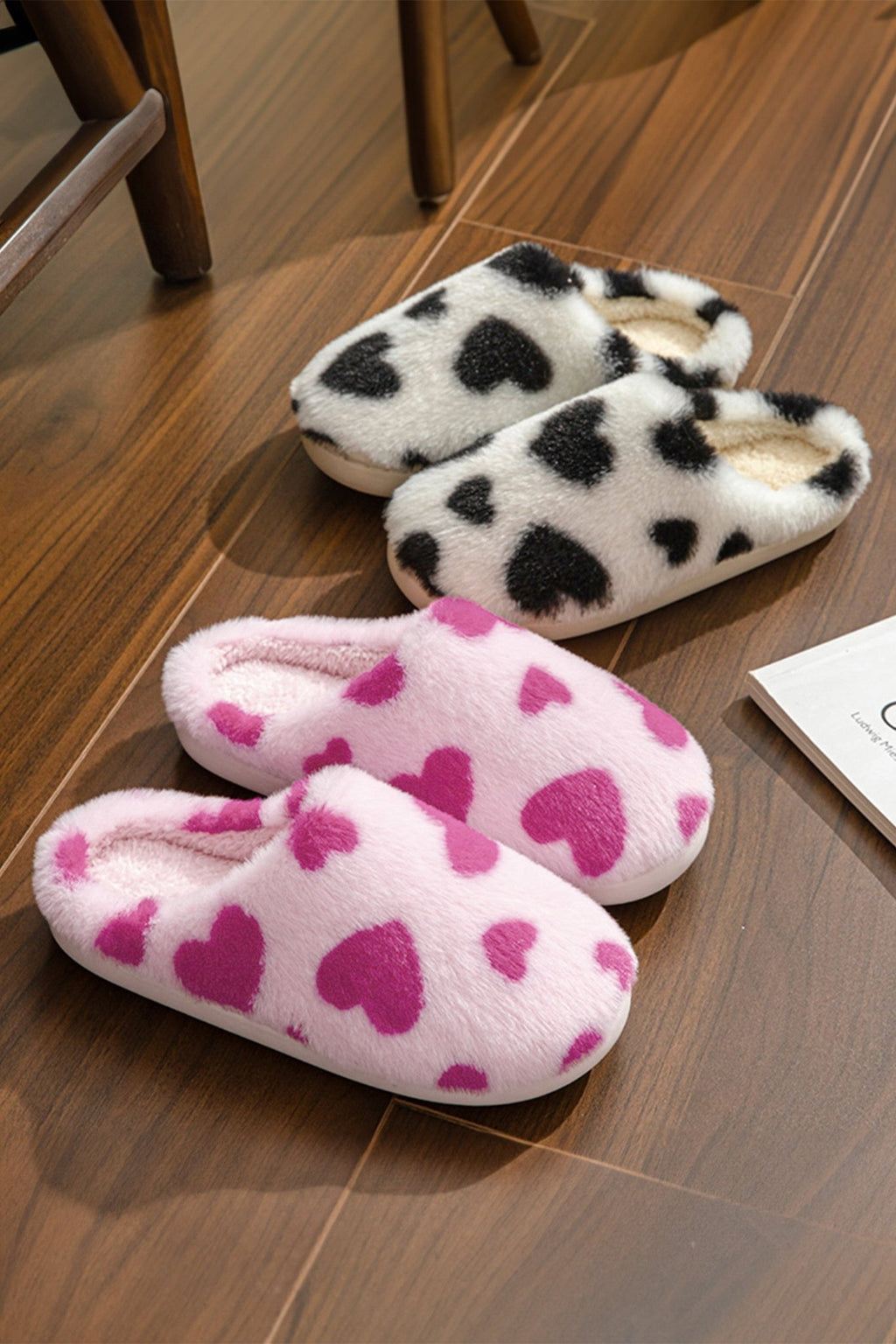Fiery Red Valentines Heart Shape Winter Fuzzy Slippers - Crowned Energy CO.