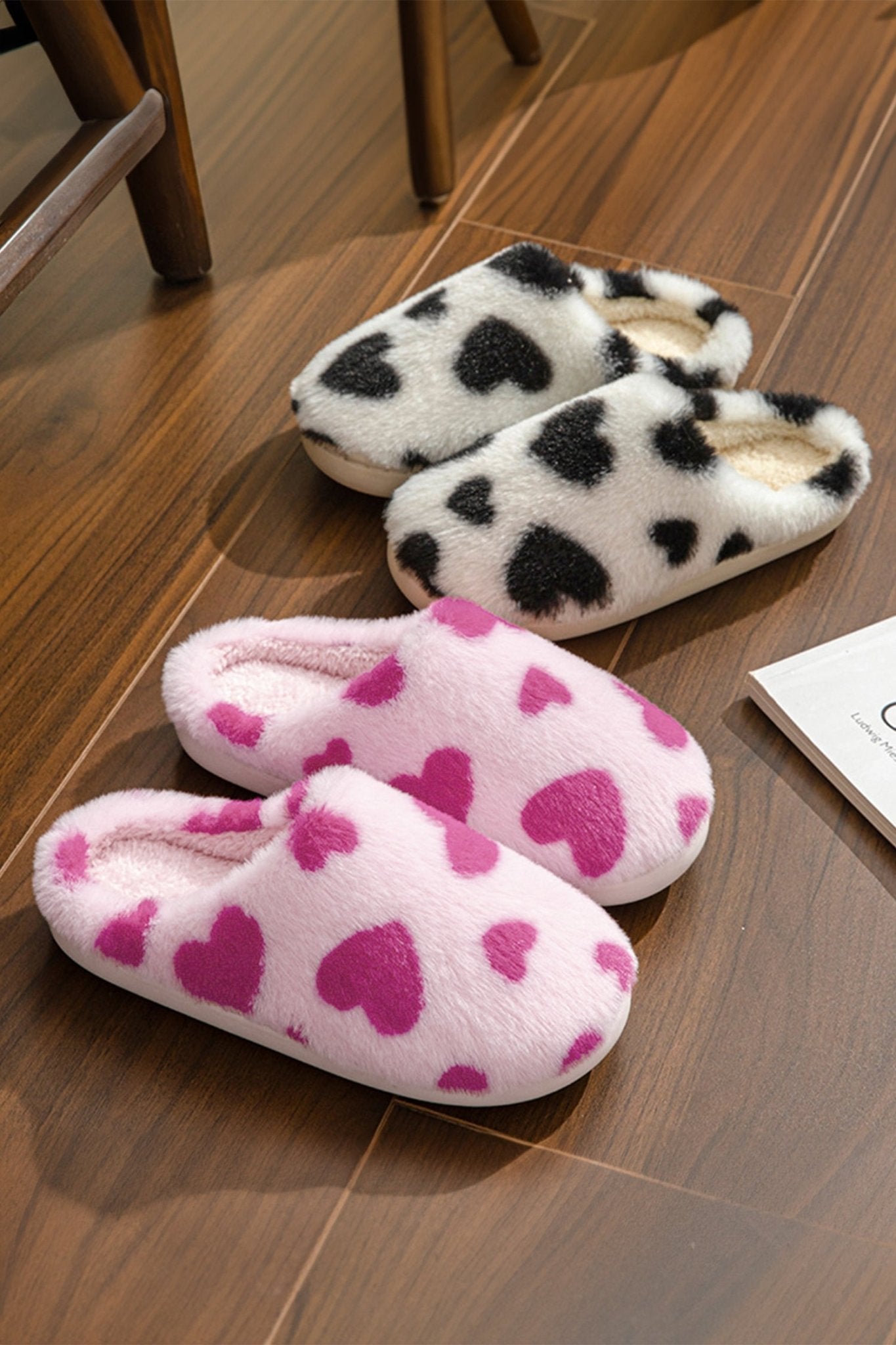 Fiery Red Valentines Heart Shape Winter Fuzzy Slippers - Crowned Energy CO.