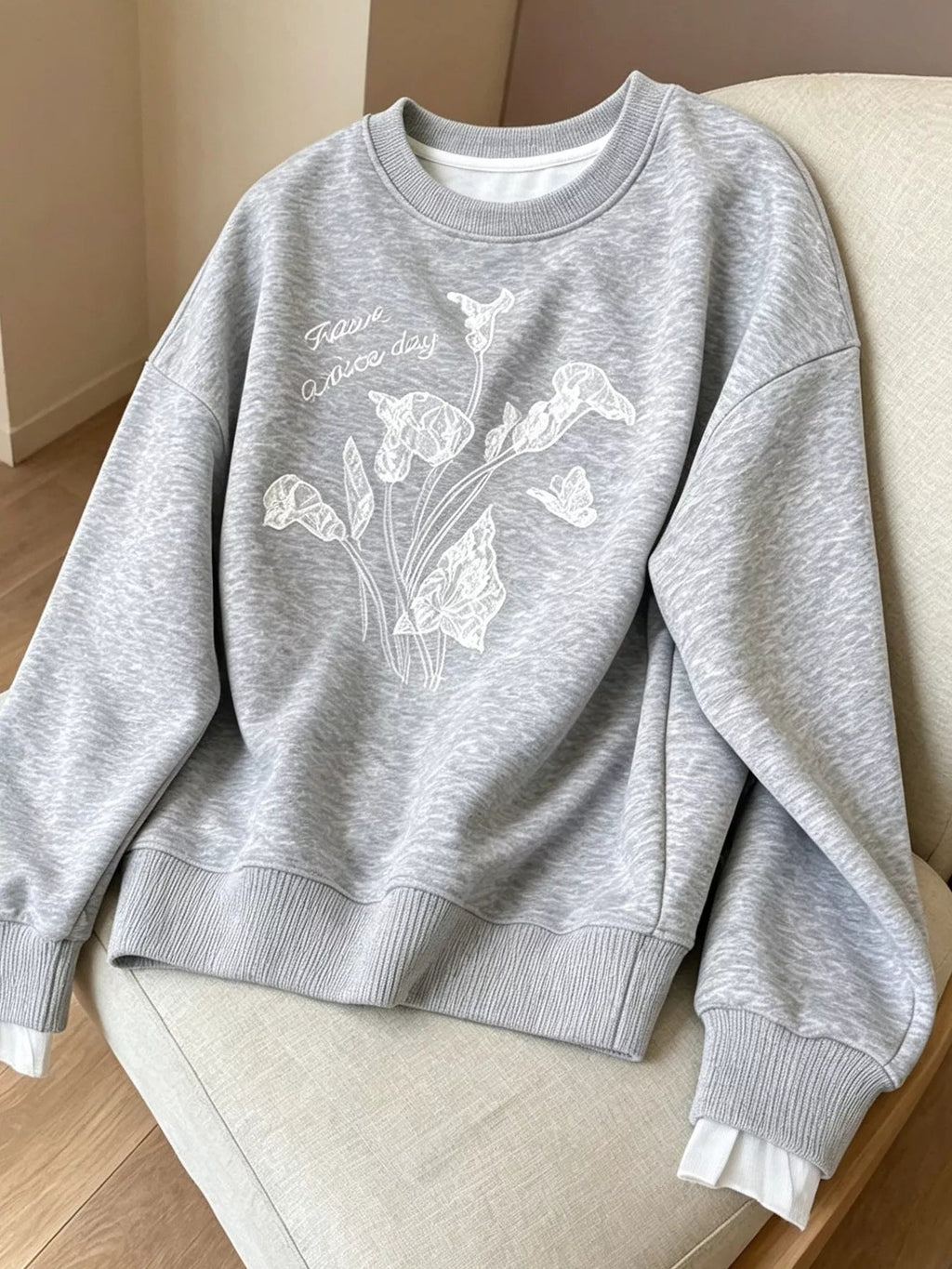 Floral Crew Neck Sweatshirt - Crowned Energy CO.