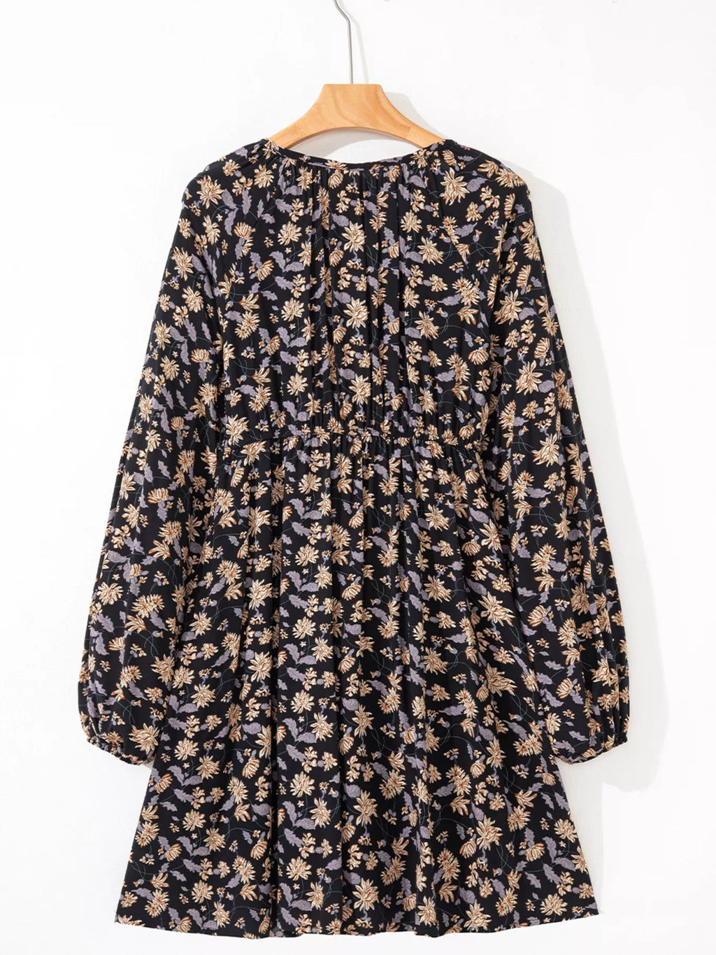 Floral Deep V Neck Smocked Bust Bubble Sleeve Babydoll Dress - Crowned Energy CO.