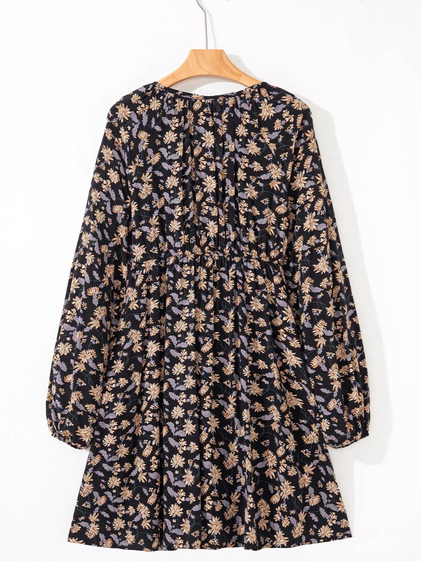 Floral Deep V Neck Smocked Bust Bubble Sleeve Babydoll Dress - Crowned Energy CO.