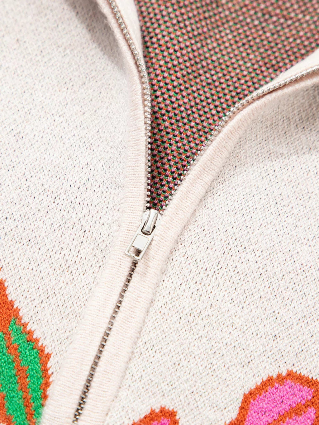 Floral Pattern Knit Quarter Zip Stand Neck Sweater - Crowned Energy CO.