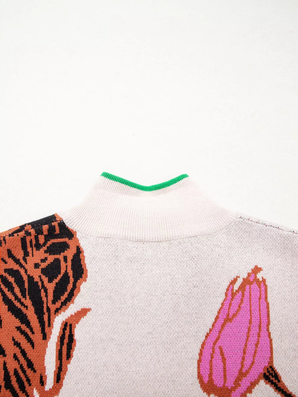 Floral Pattern Knit Quarter Zip Stand Neck Sweater - Crowned Energy CO.