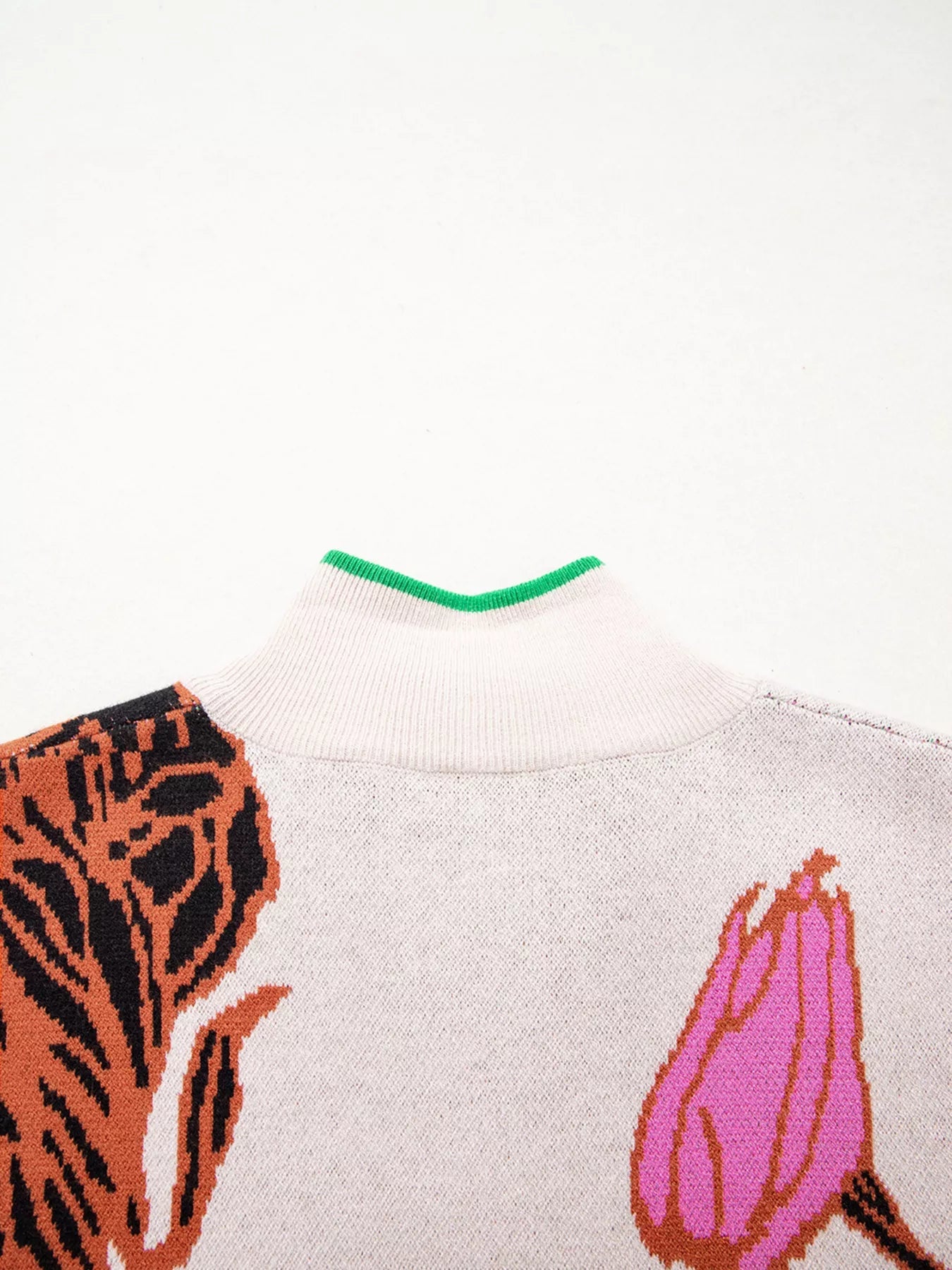 Floral Pattern Knit Quarter Zip Stand Neck Sweater - Crowned Energy CO.