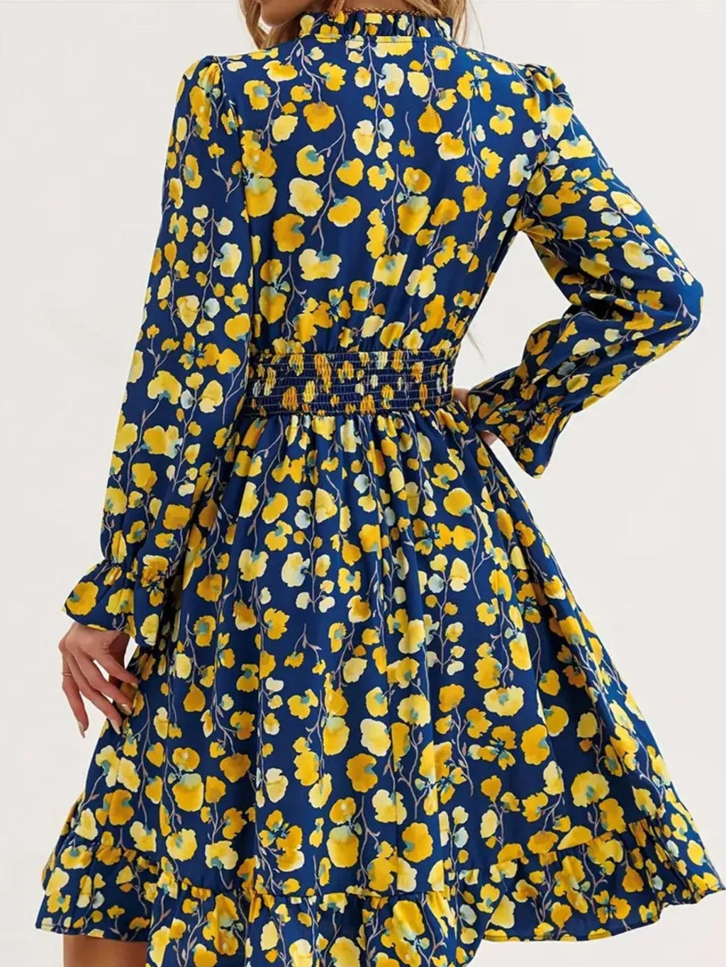 Floral Print Flounce Sleeve Ruffle Hem Dress - Crowned Energy CO.