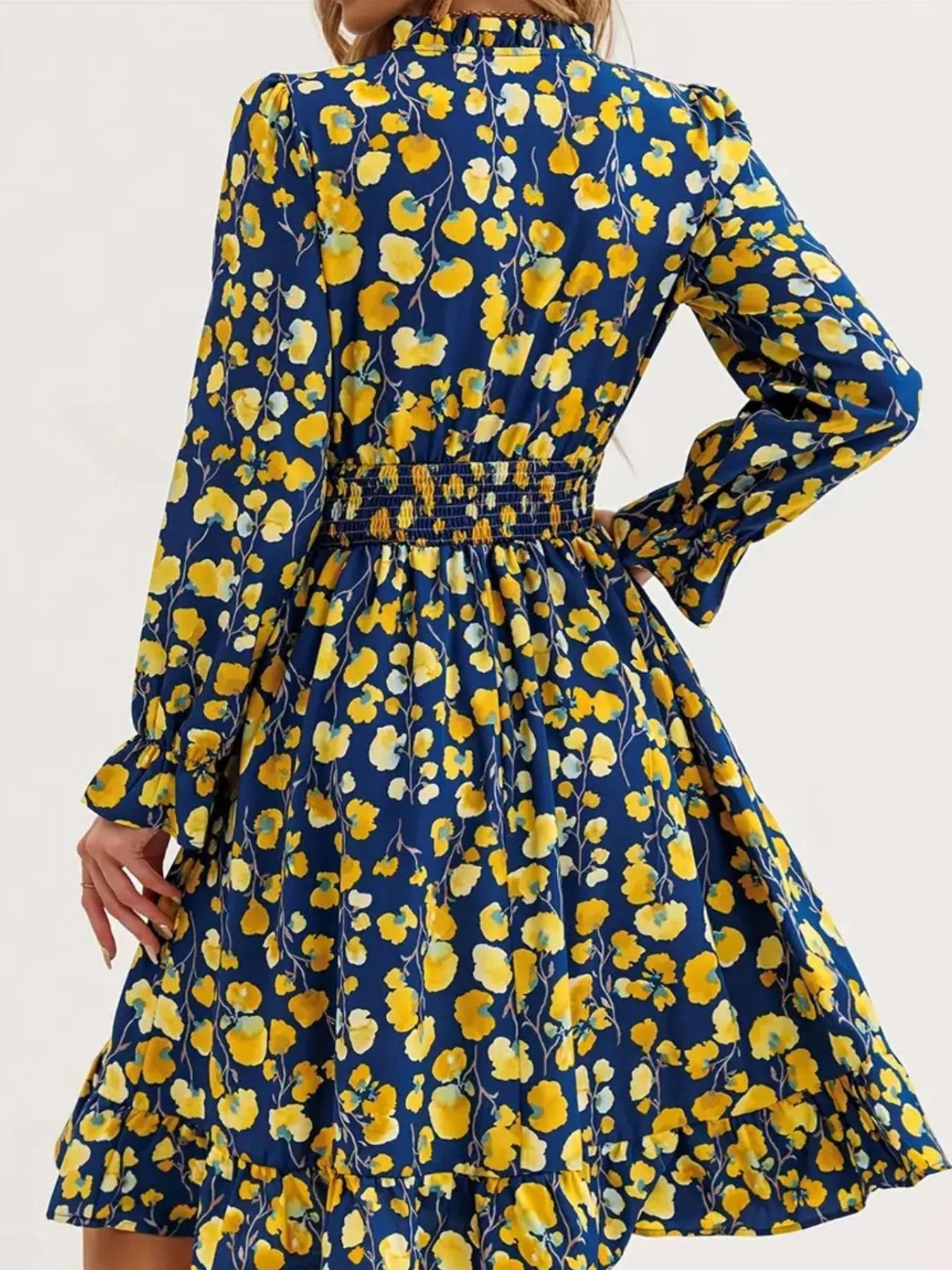 Floral Print Flounce Sleeve Ruffle Hem Dress - Crowned Energy CO.