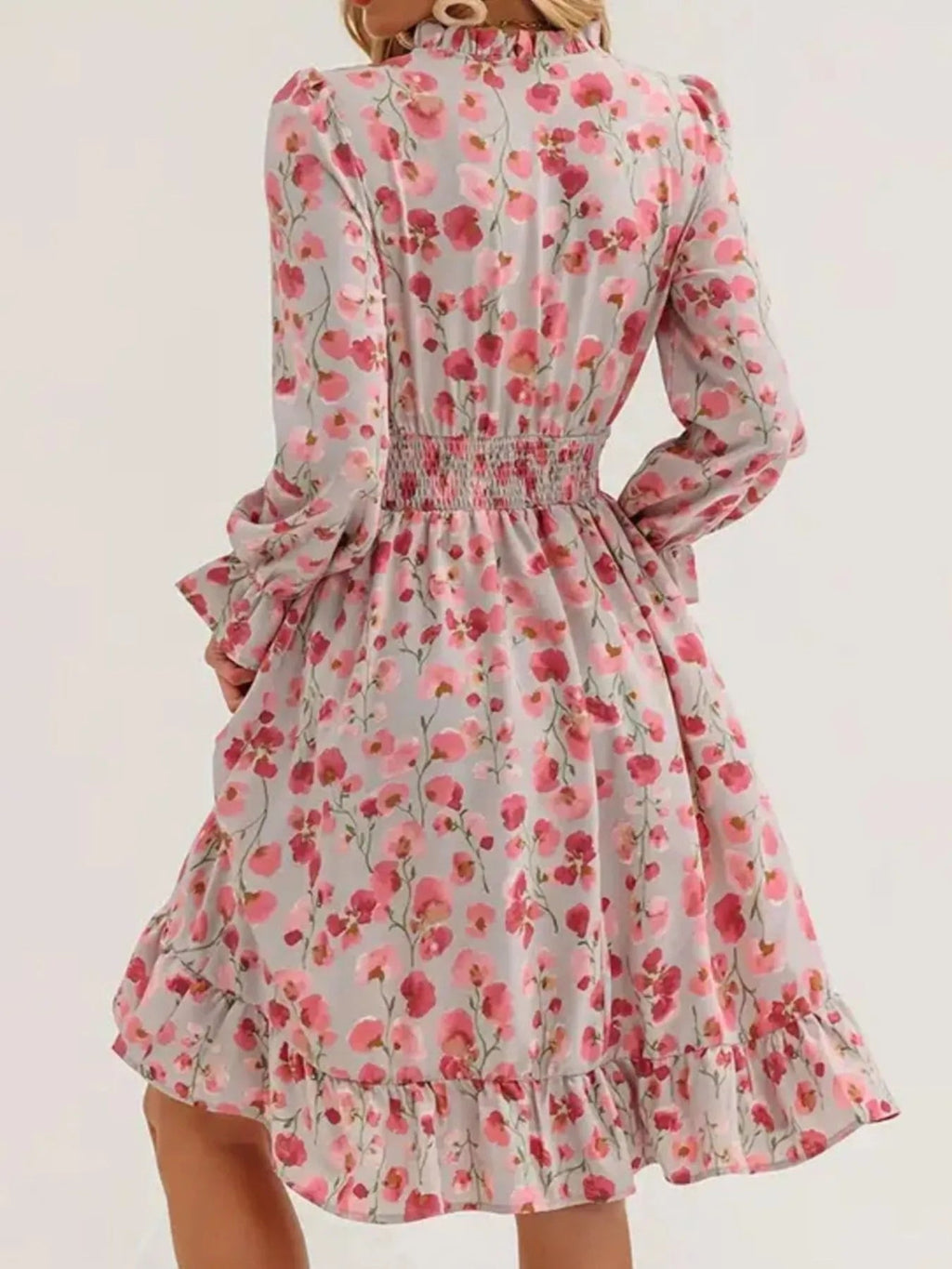 Floral Print Flounce Sleeve Ruffle Hem Dress - Crowned Energy CO.