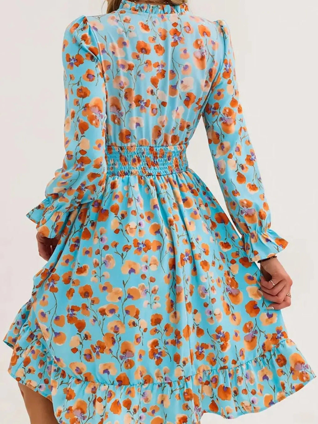 Floral Print Flounce Sleeve Ruffle Hem Dress - Crowned Energy CO.